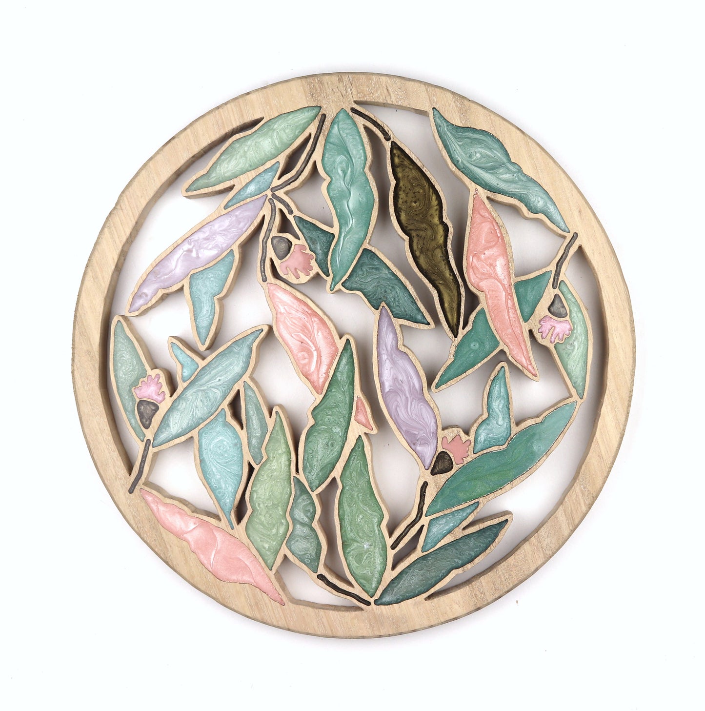 Gum Nuts and Leaves Wood Wall Art - Handcrafted Rustic Decor