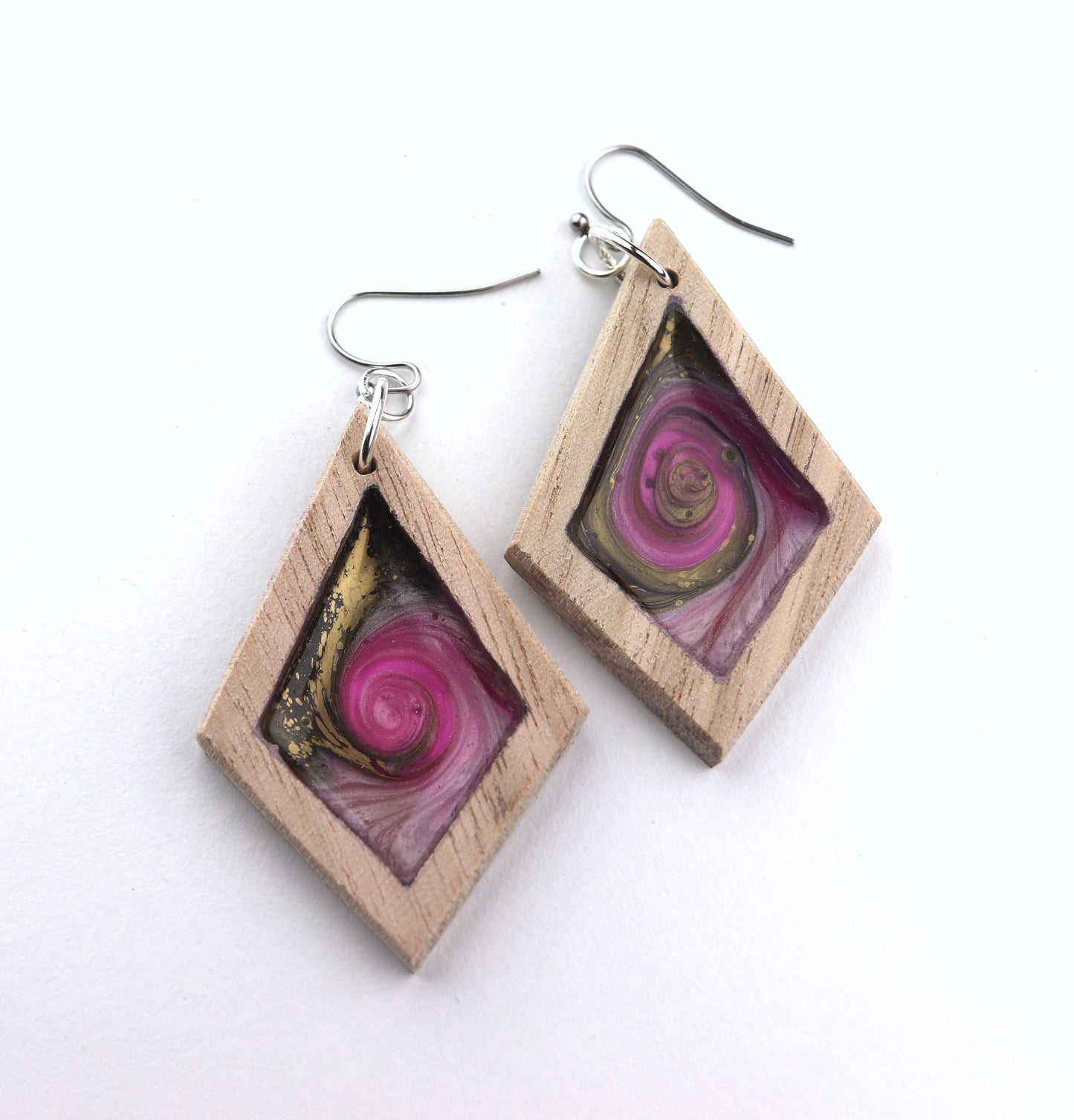 Aurora Earrings – Rose Gold – Wood & Resin Jewellery