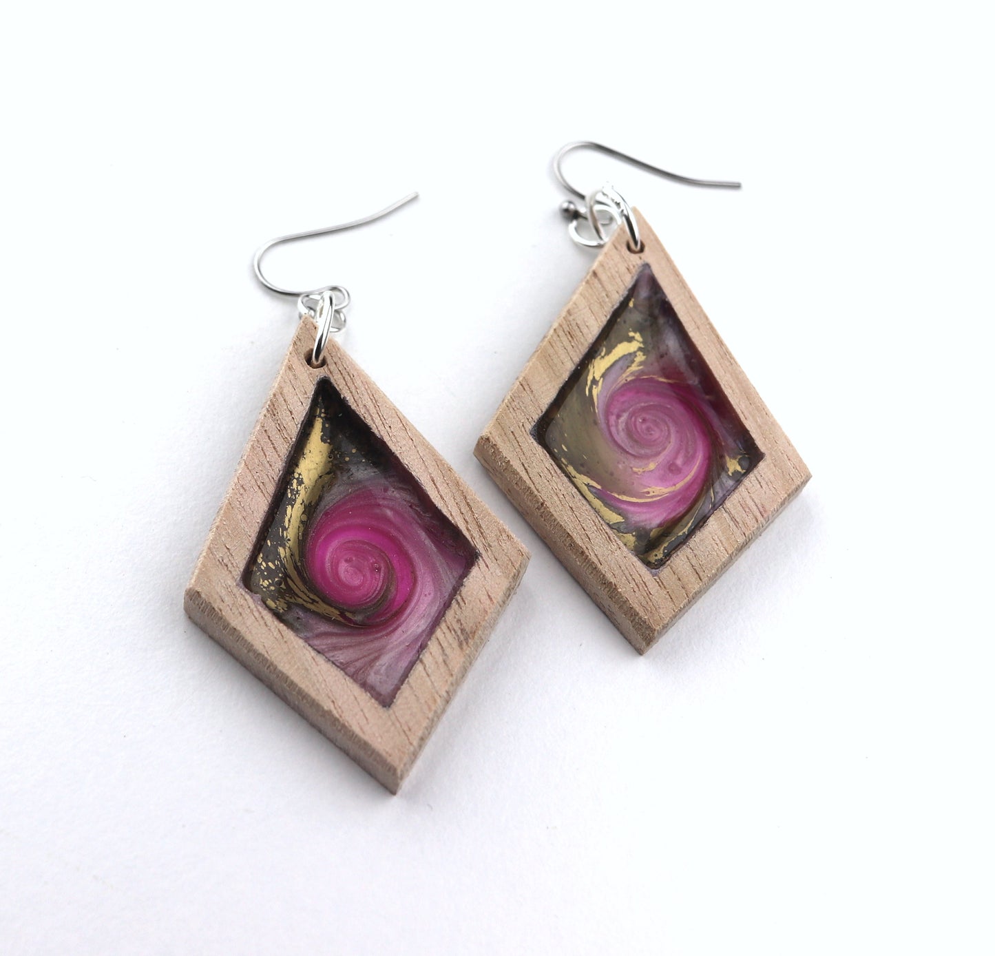 Aurora Earrings – Rose Gold – Wood & Resin Jewellery