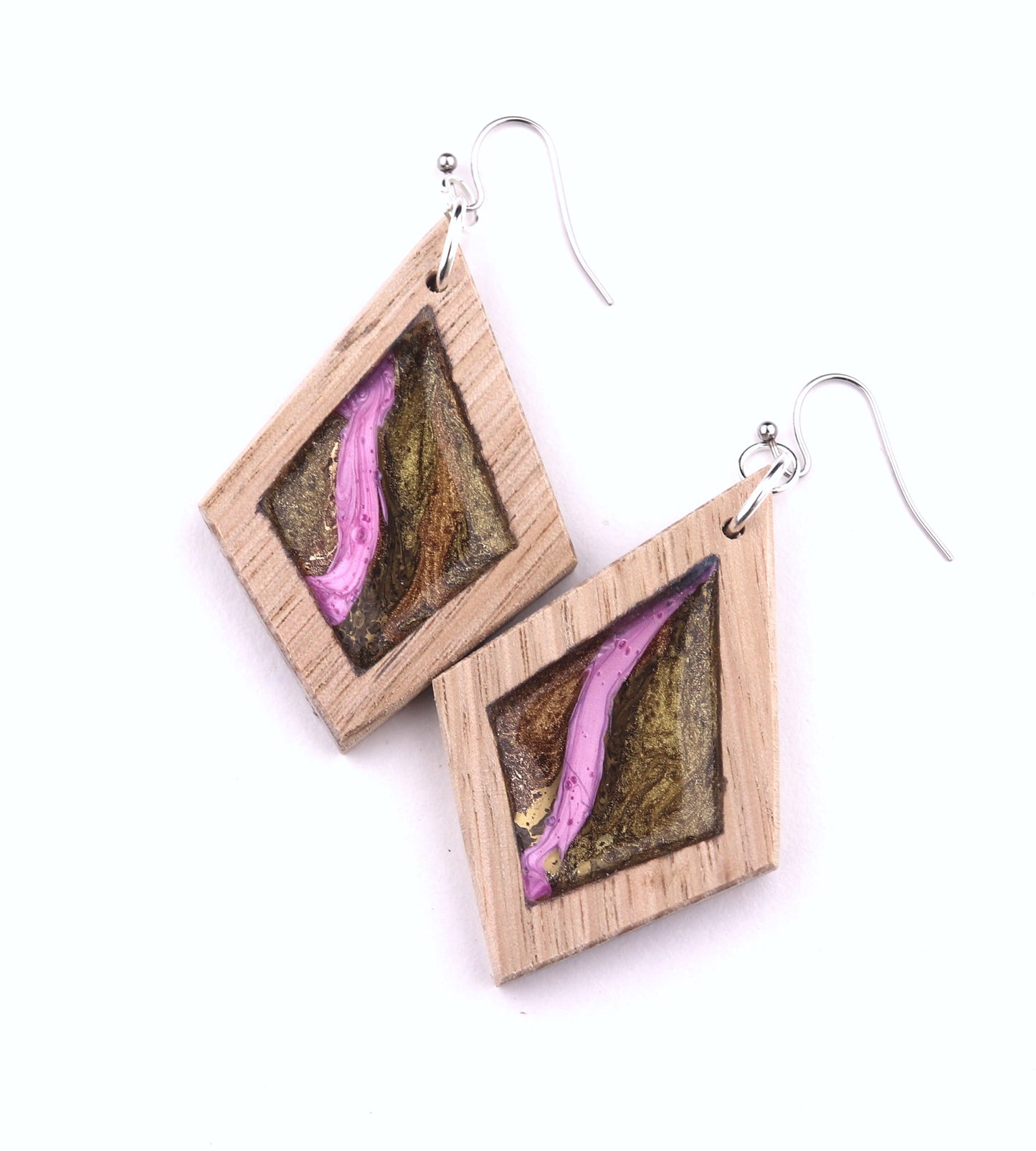 Aurora Earrings – Wild Rose Pink – Wood & Resin Jewellery