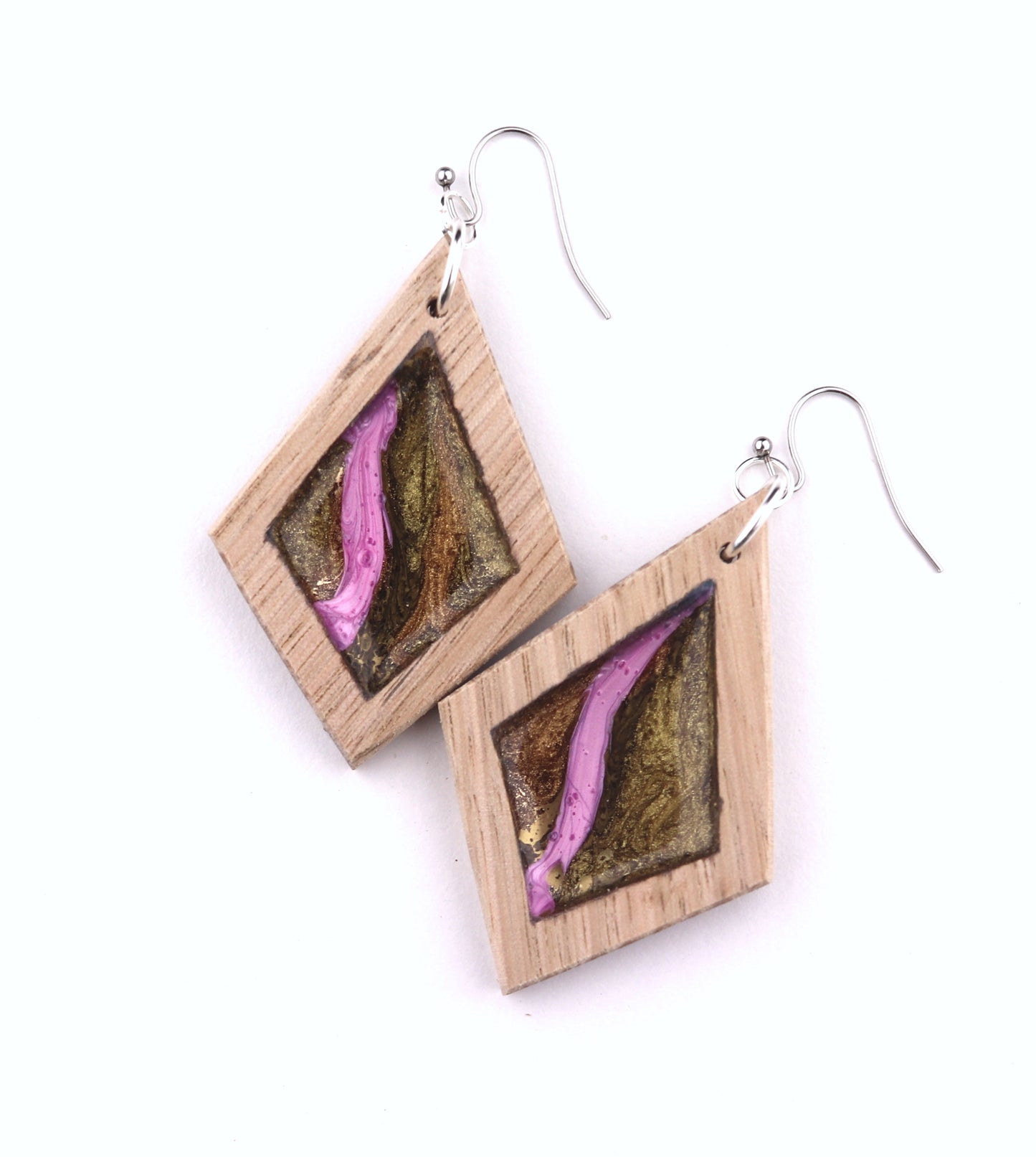 Aurora Earrings – Wild Rose Pink – Wood & Resin Jewellery