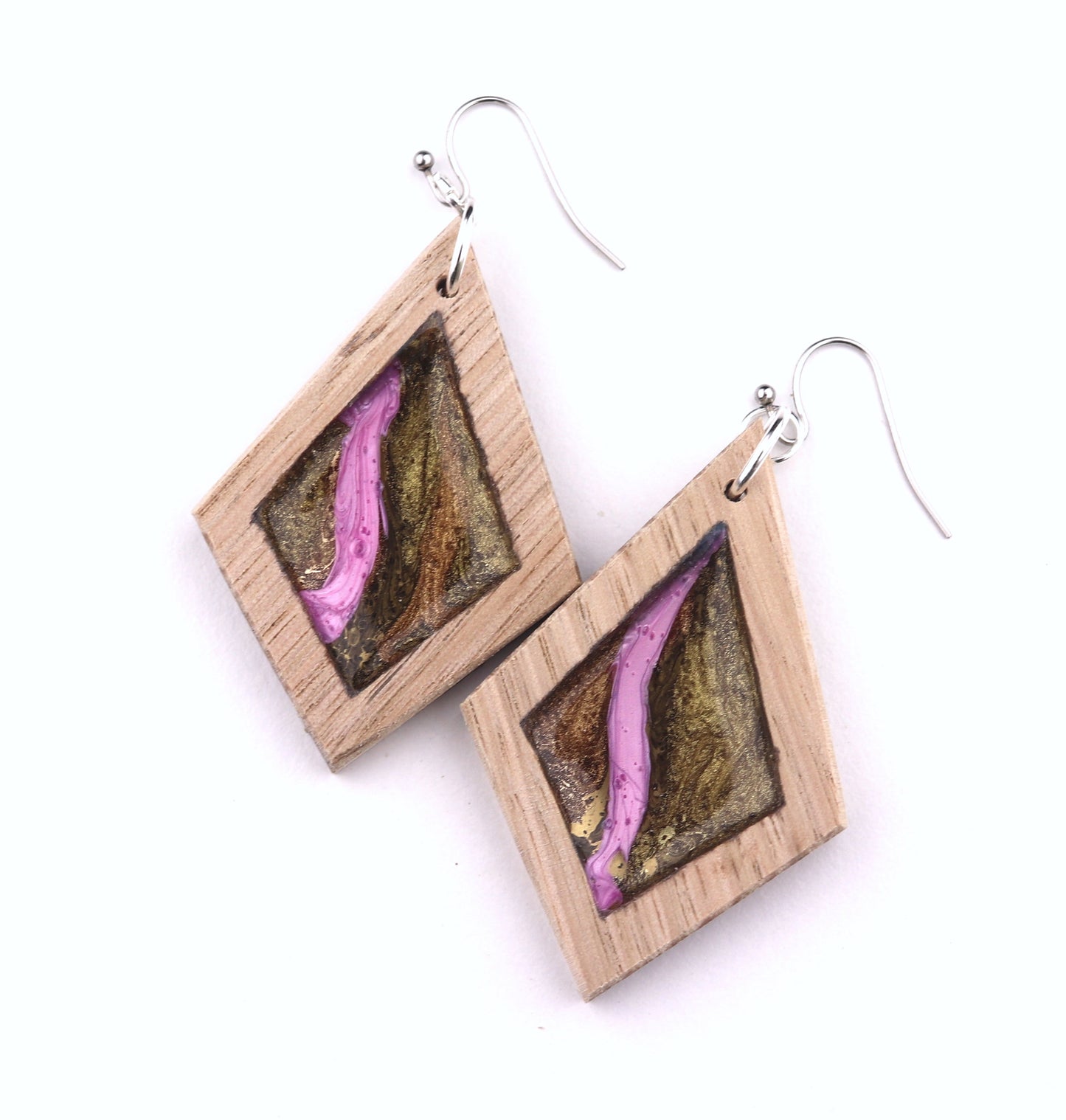 Aurora Earrings – Wild Rose Pink – Wood & Resin Jewellery