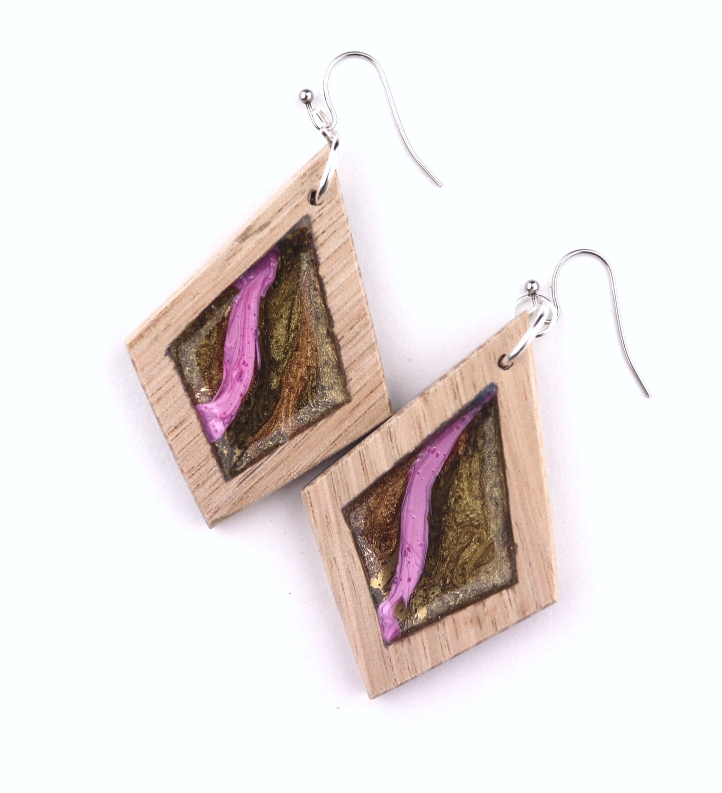 Aurora Earrings – Wild Rose Pink – Wood & Resin Jewellery