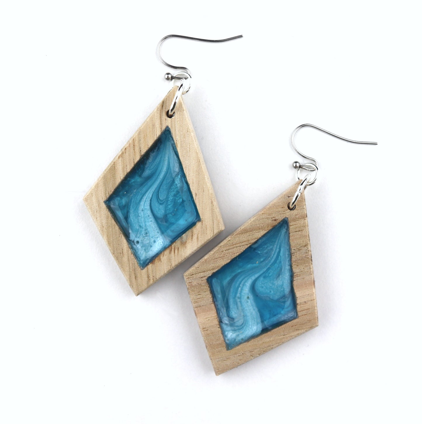 Aurora Earrings – Wave Blue – Wood & Resin Jewellery