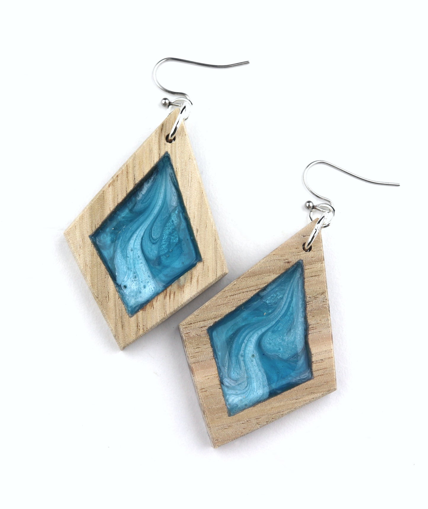 Aurora Earrings – Wave Blue – Wood & Resin Jewellery