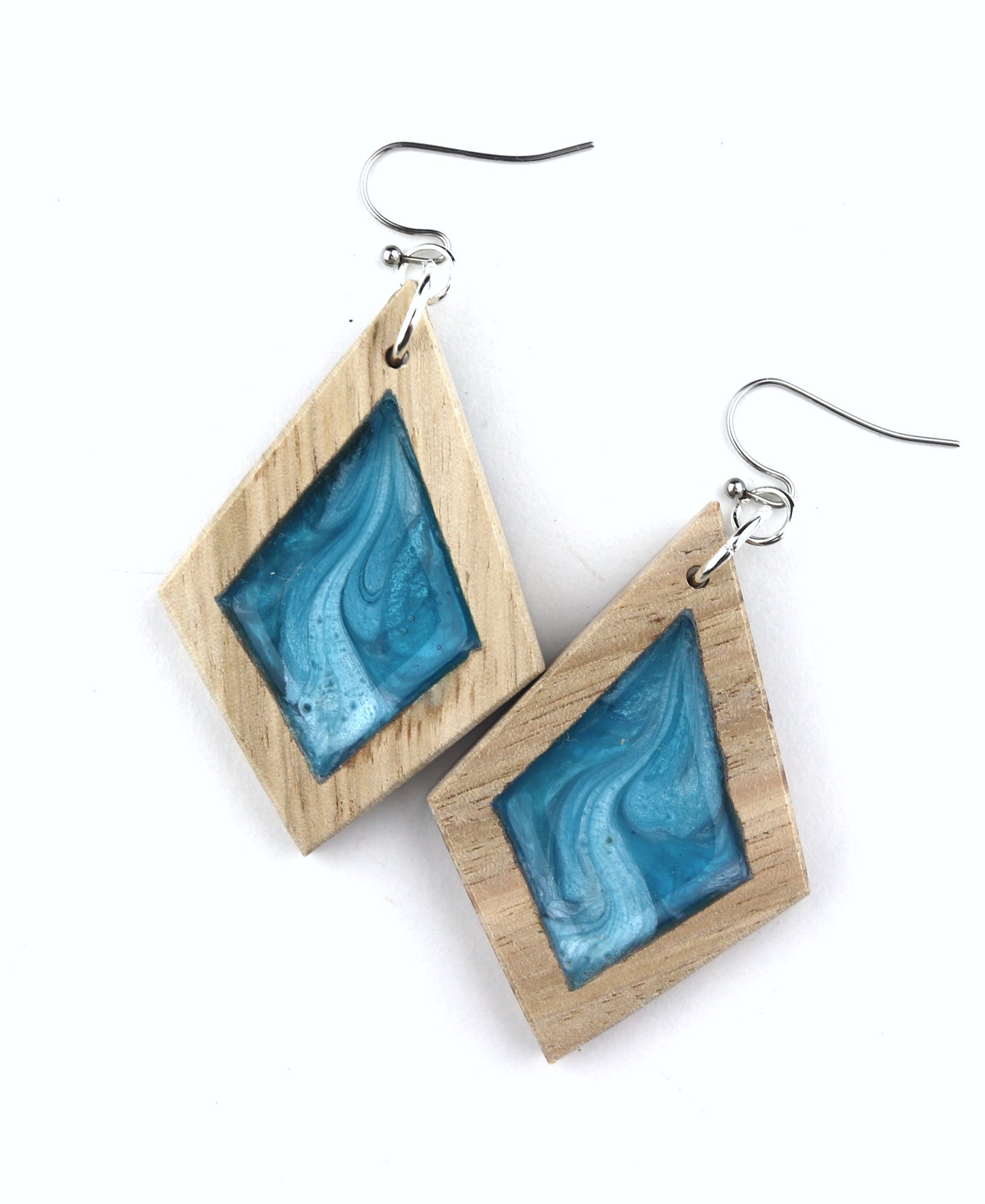 Aurora Earrings – Wave Blue – Wood & Resin Jewellery