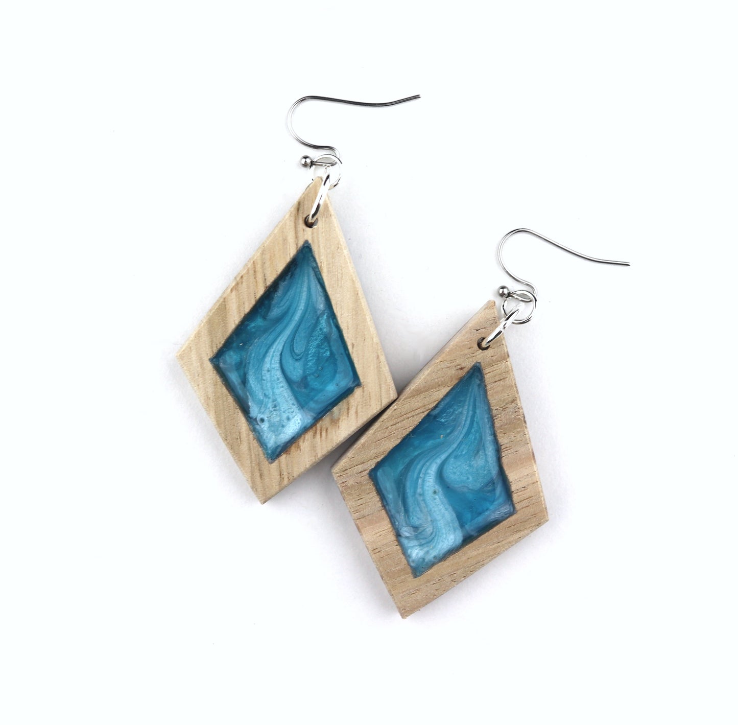 Aurora Earrings – Wave Blue – Wood & Resin Jewellery