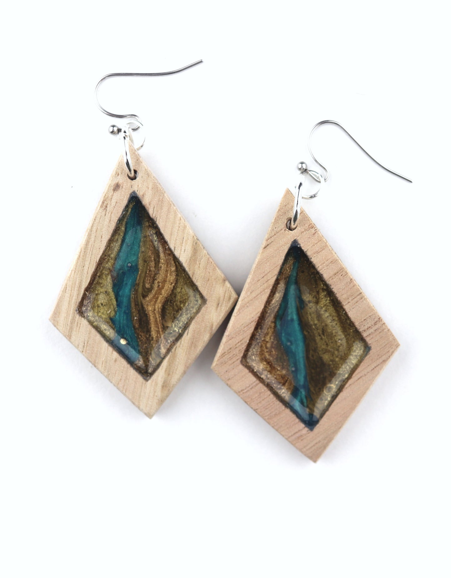 Aurora Earrings – Turquoise Sands Metallic – Wood & Resin Jewellery