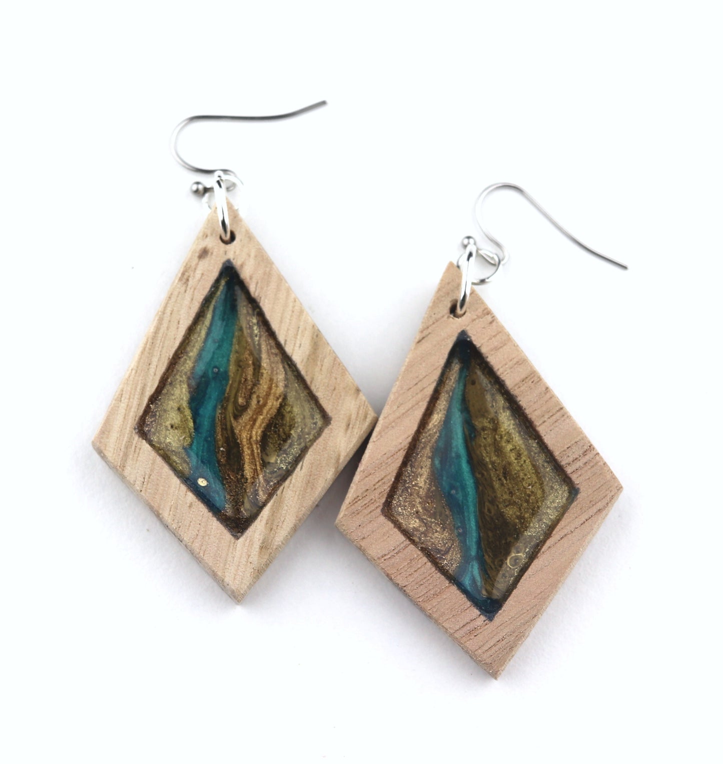 Aurora Earrings – Turquoise Sands Metallic – Wood & Resin Jewellery
