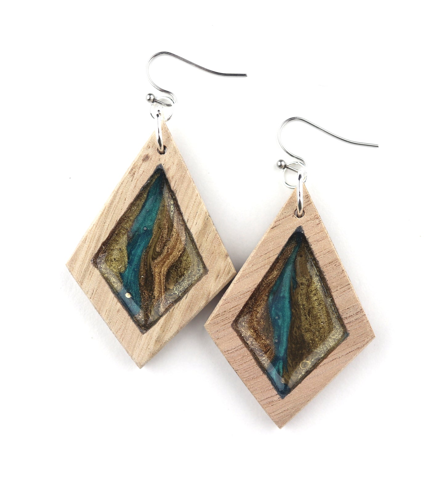 Aurora Earrings – Turquoise Sands Metallic – Wood & Resin Jewellery