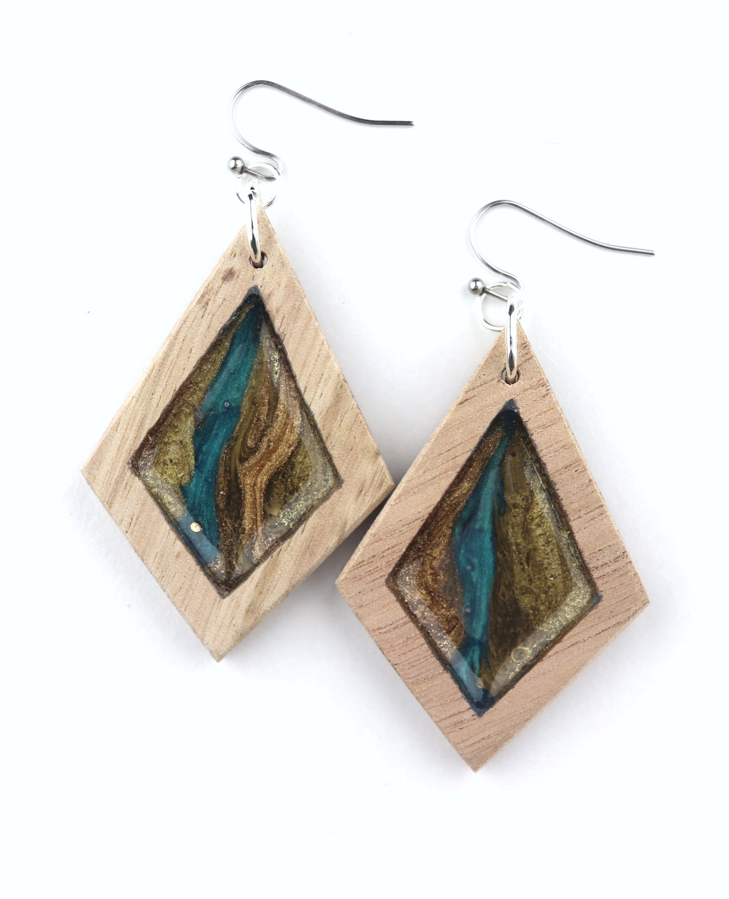 Aurora Earrings – Turquoise Sands Metallic – Wood & Resin Jewellery