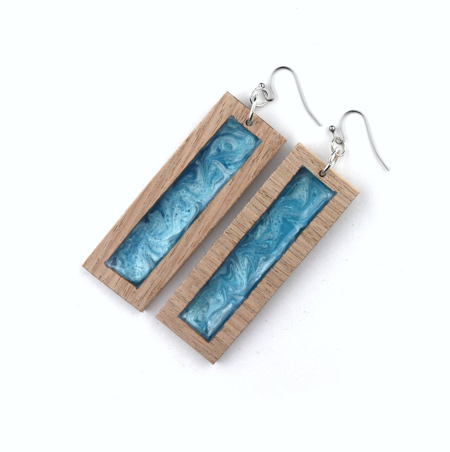 Aurora Earrings – Blue Edge – Wood & Resin Jewellery