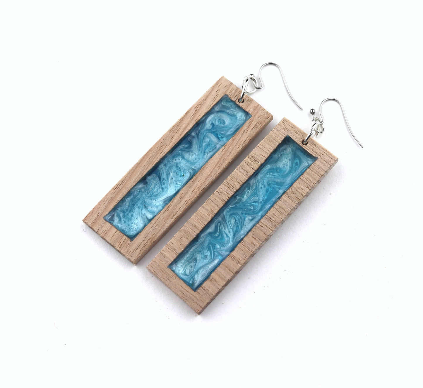 Aurora Earrings – Blue Edge – Wood & Resin Jewellery