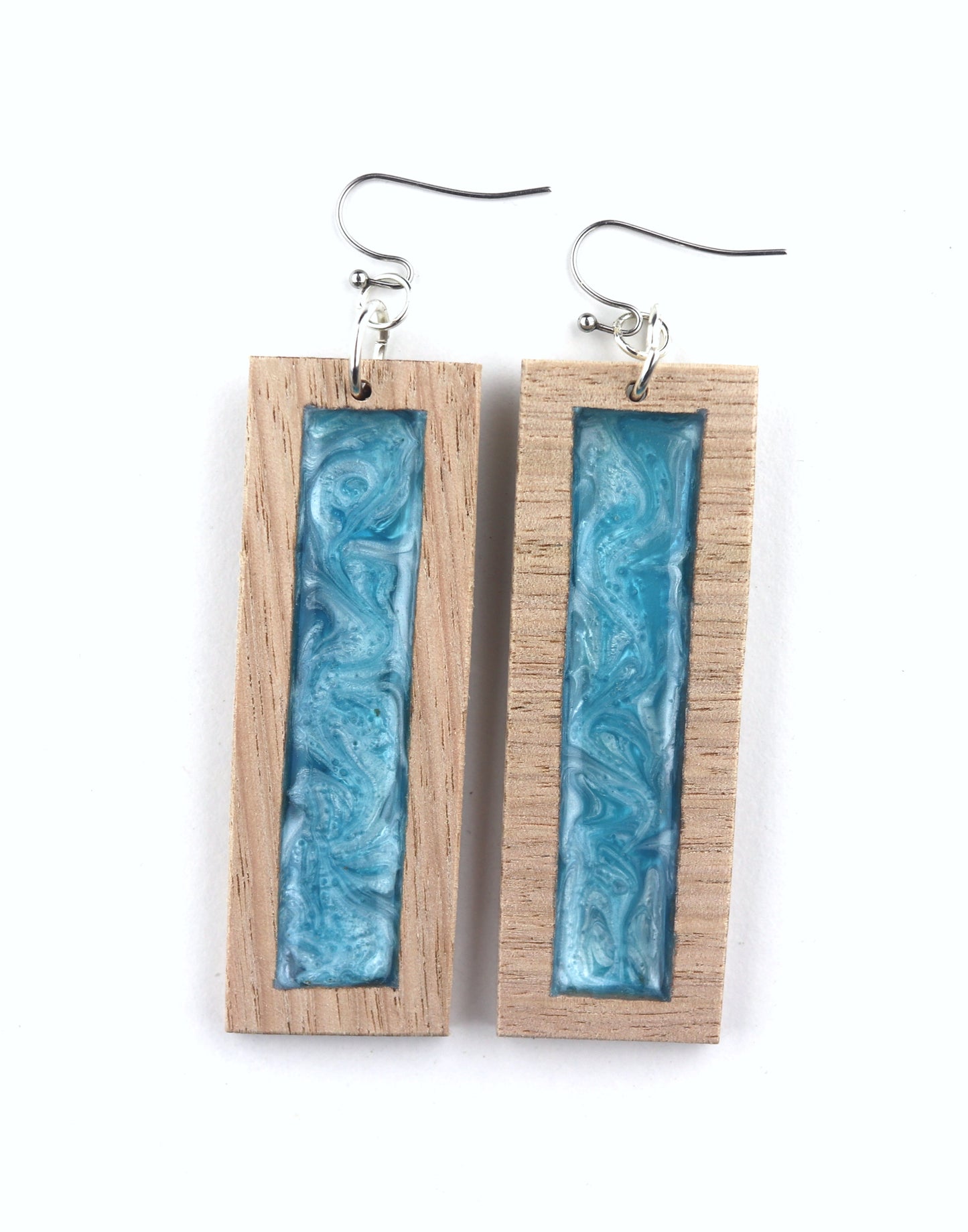 Aurora Earrings – Blue Edge – Wood & Resin Jewellery
