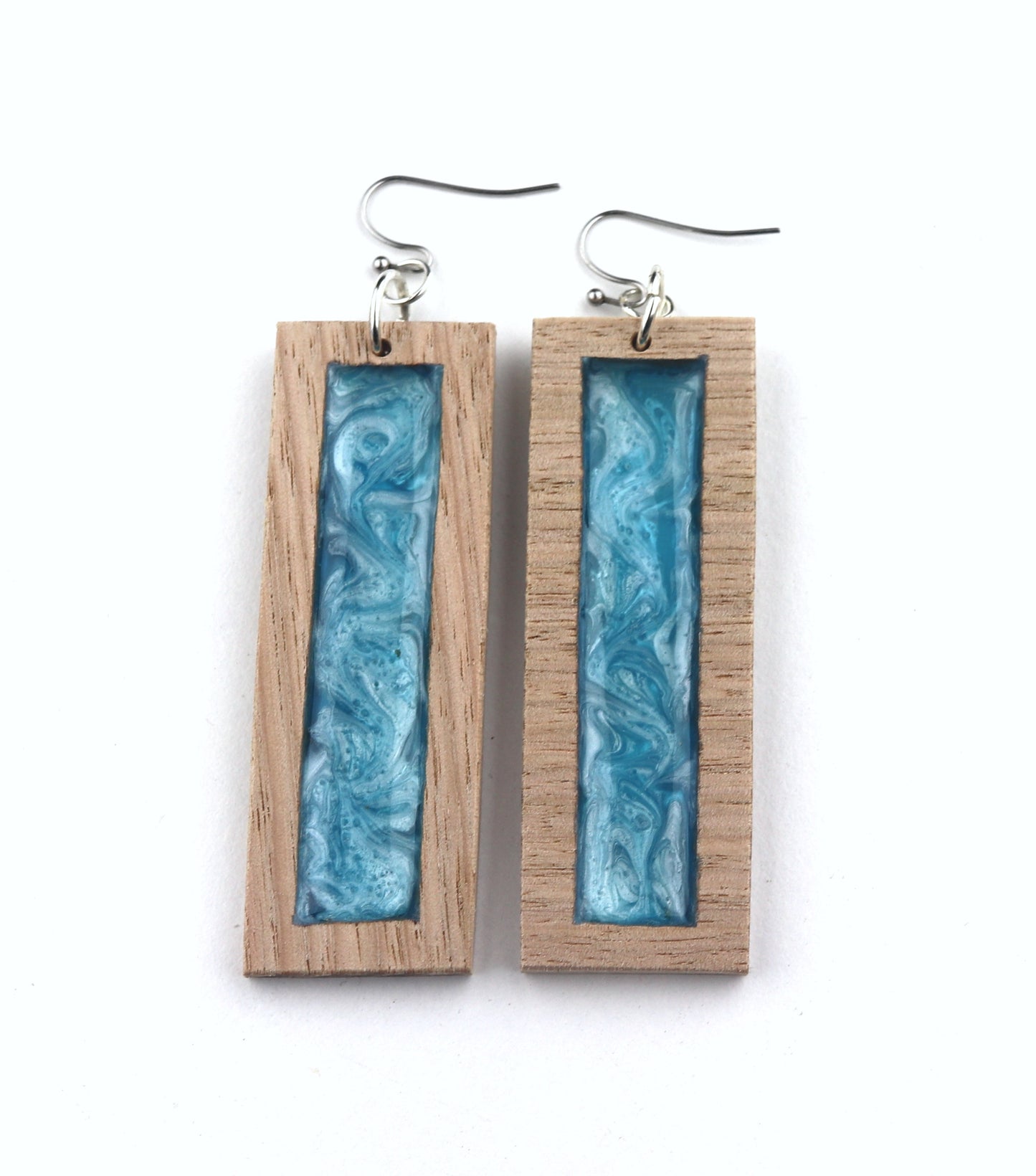 Aurora Earrings – Blue Edge – Wood & Resin Jewellery