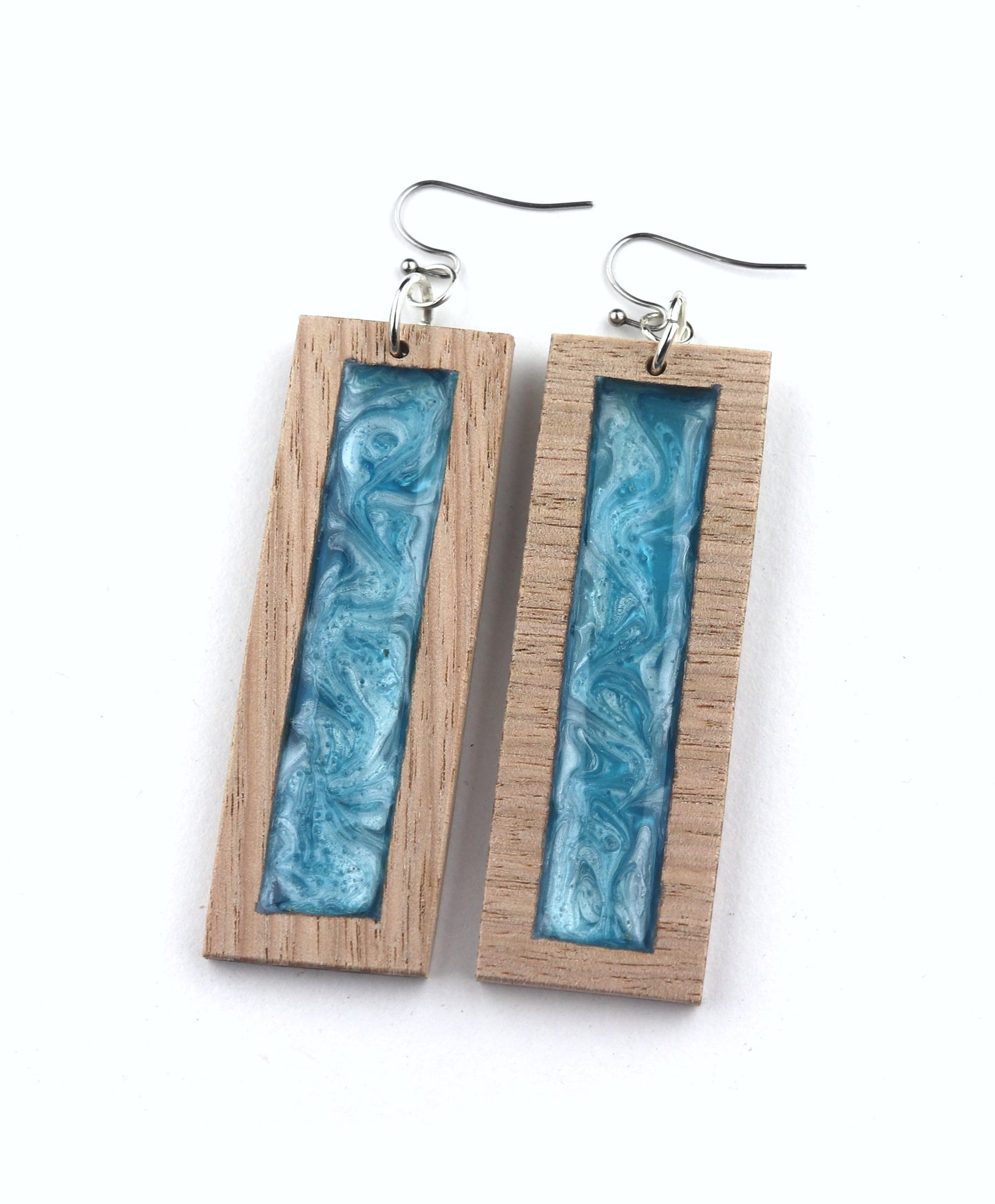Aurora Earrings – Blue Edge – Wood & Resin Jewellery