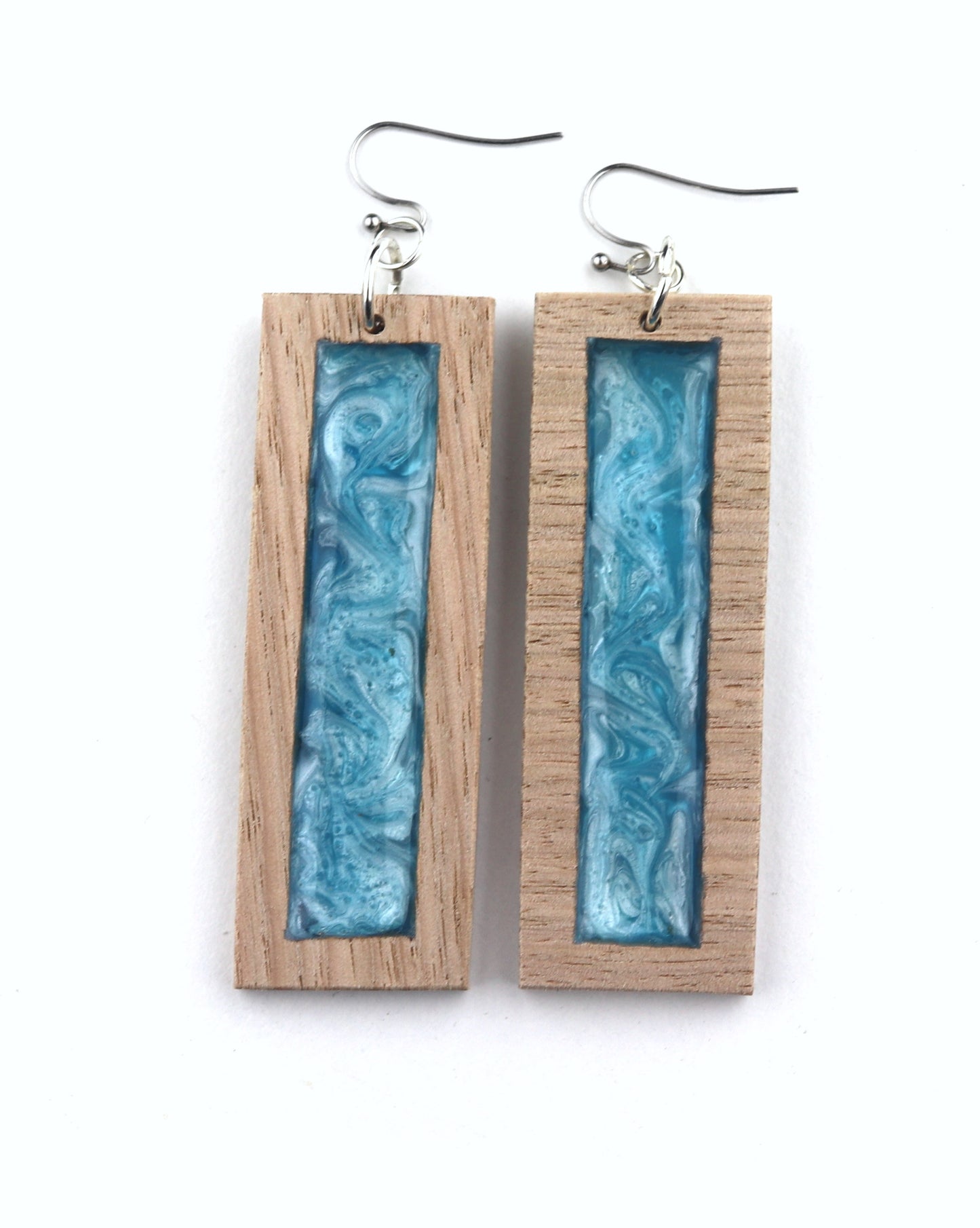 Aurora Earrings – Blue Edge – Wood & Resin Jewellery