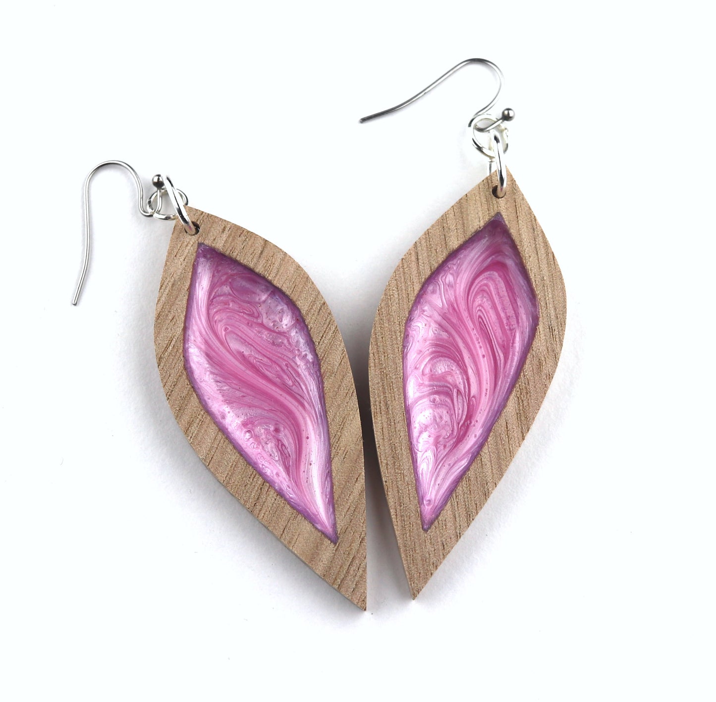Aurora Earrings – Pink Petal – Wood & Resin Jewellery