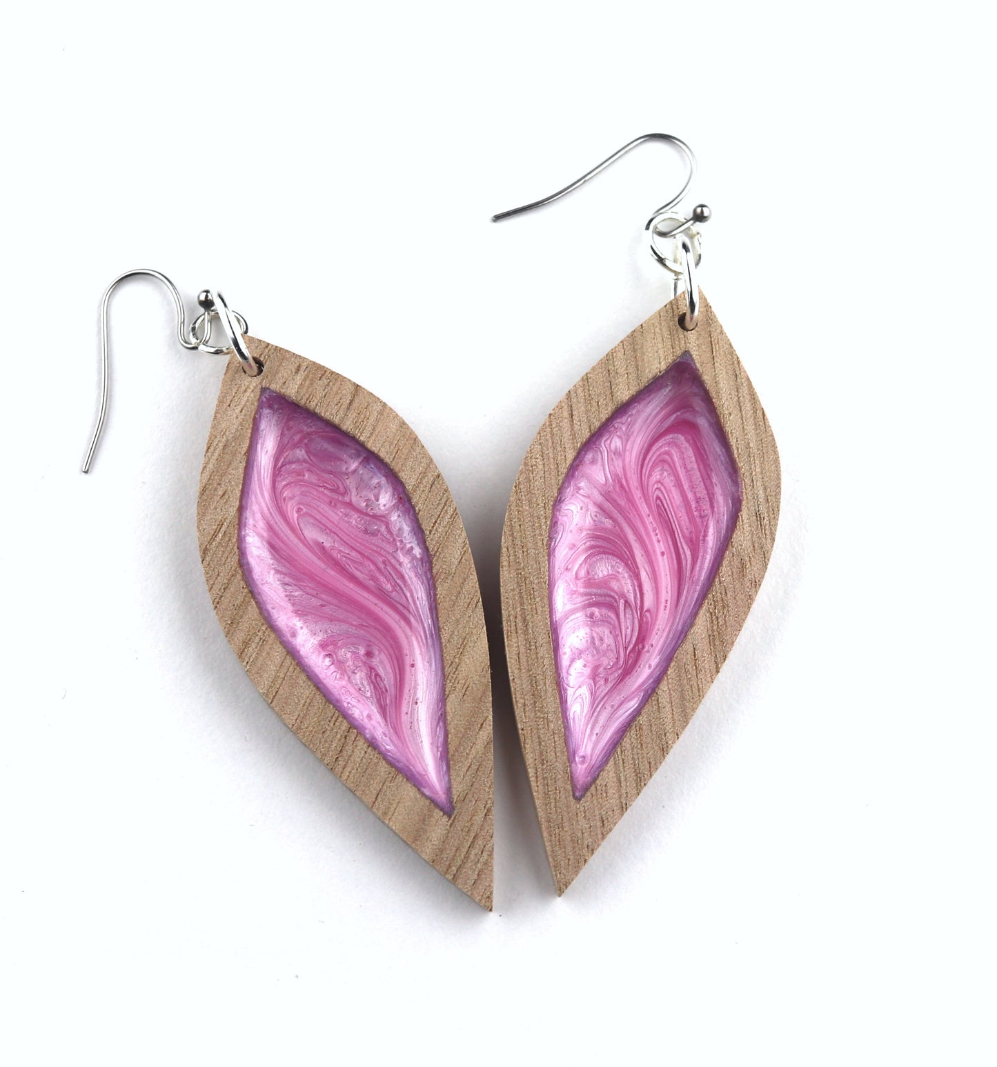 Aurora Earrings – Pink Petal – Wood & Resin Jewellery