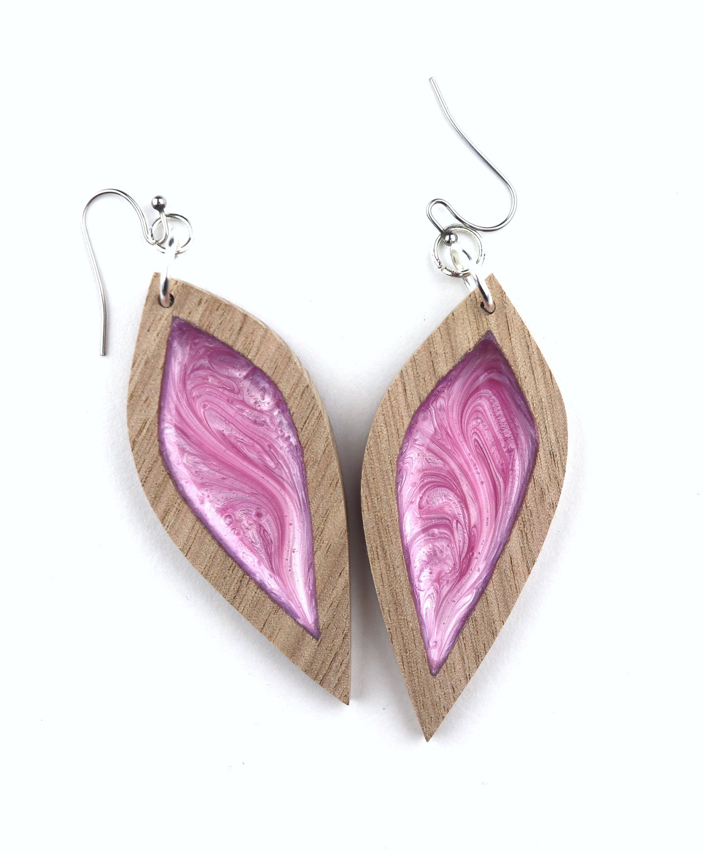 Aurora Earrings – Pink Petal – Wood & Resin Jewellery