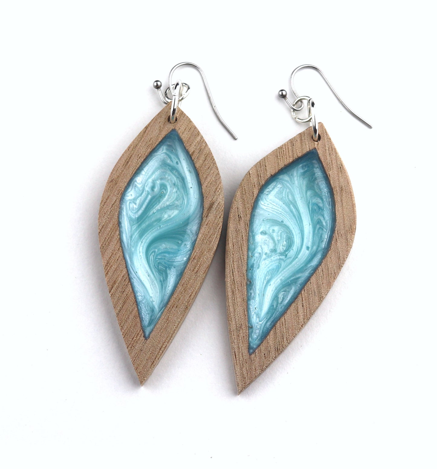 Aurora Earrings – Turquoise Petal – Wood & Resin Jewellery
