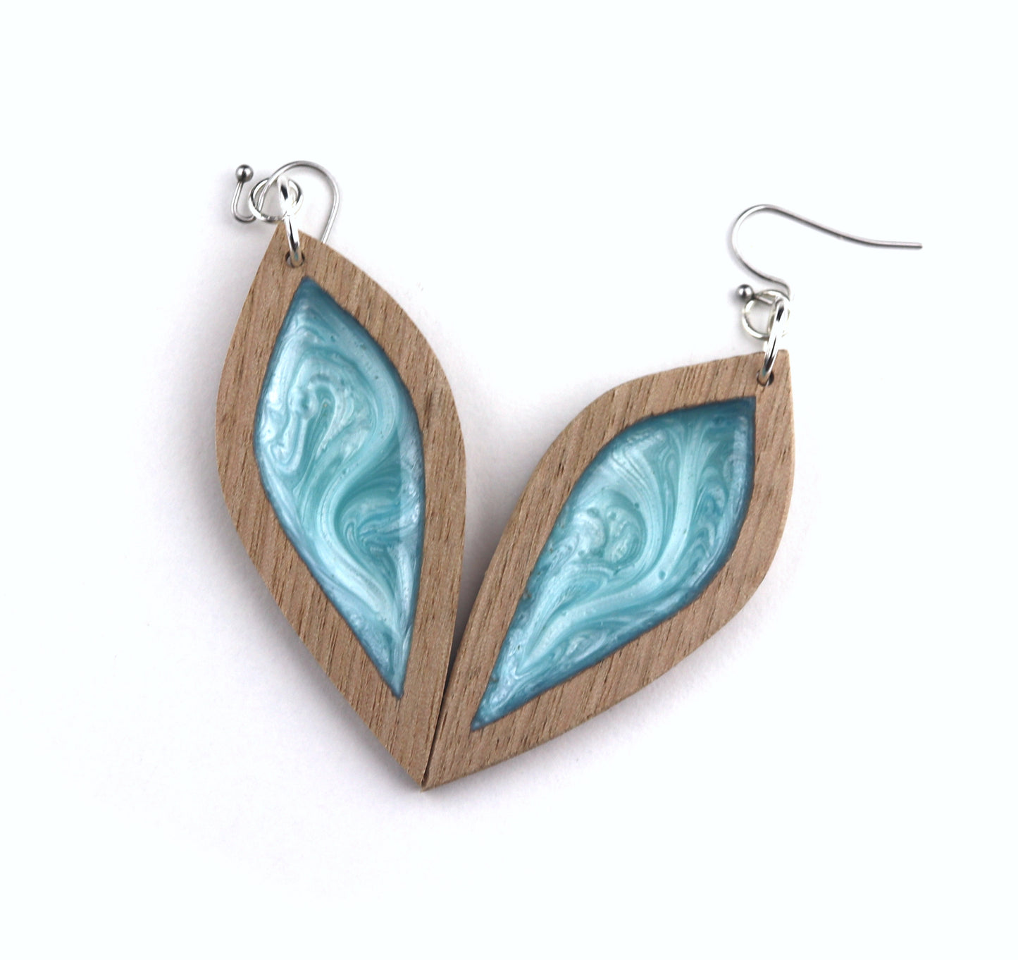 Aurora Earrings – Turquoise Petal – Wood & Resin Jewellery
