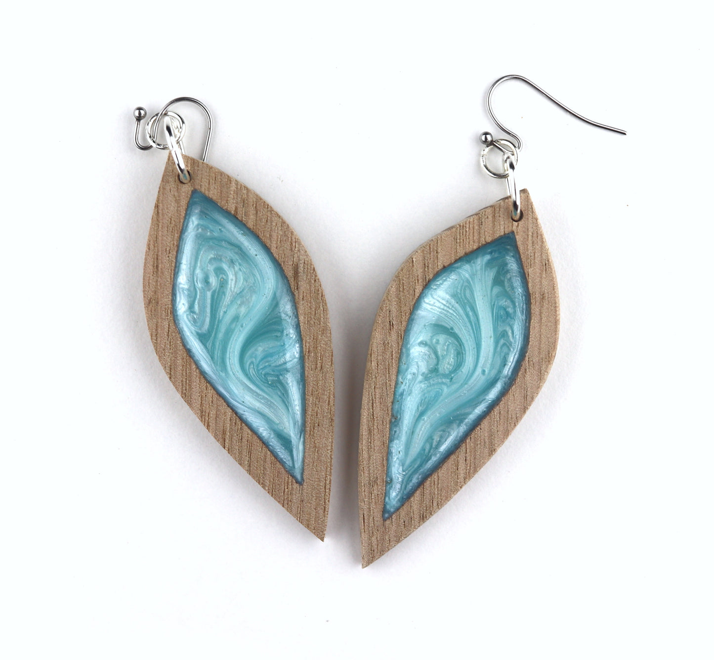 Aurora Earrings – Turquoise Petal – Wood & Resin Jewellery