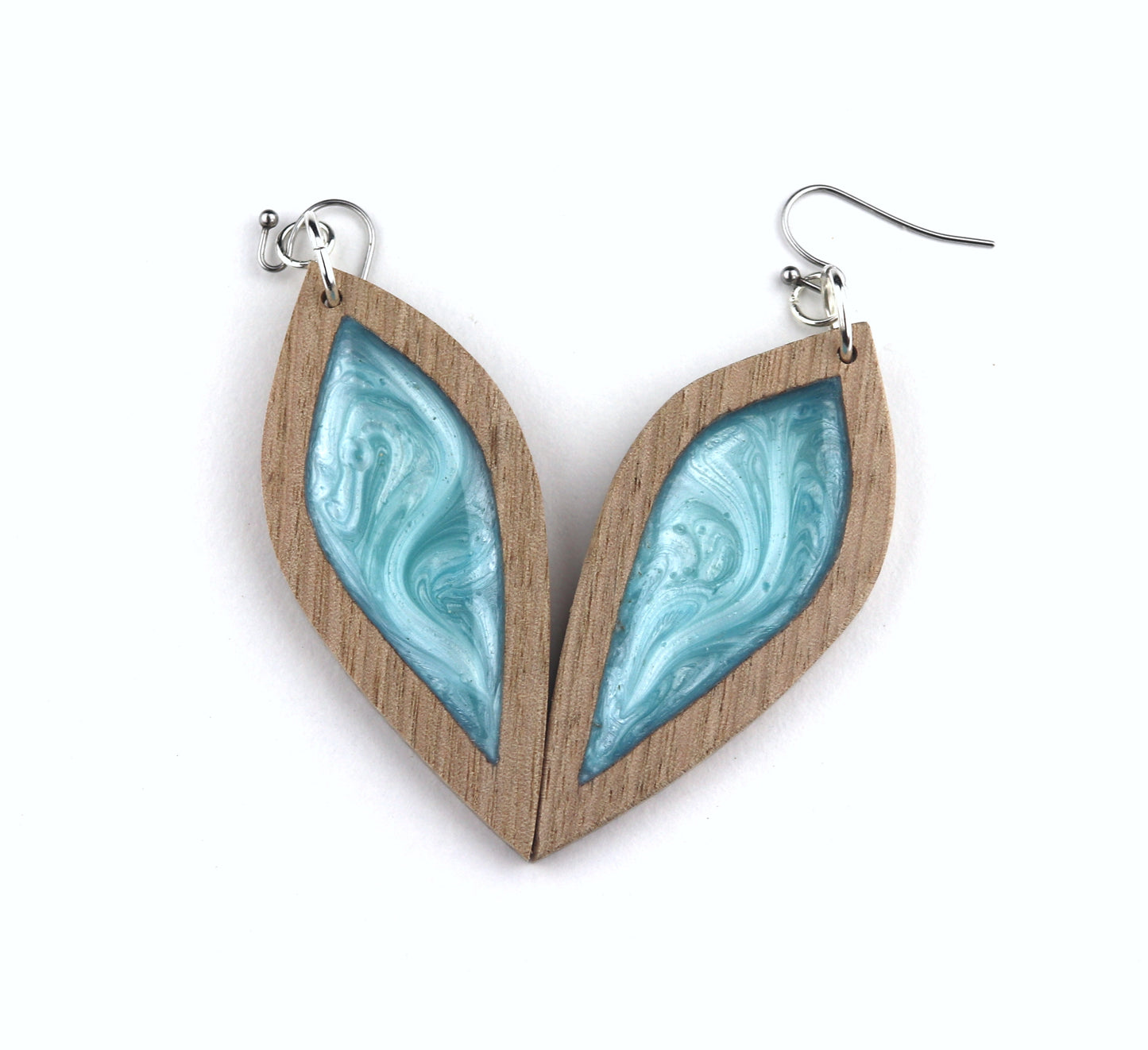 Aurora Earrings – Turquoise Petal – Wood & Resin Jewellery