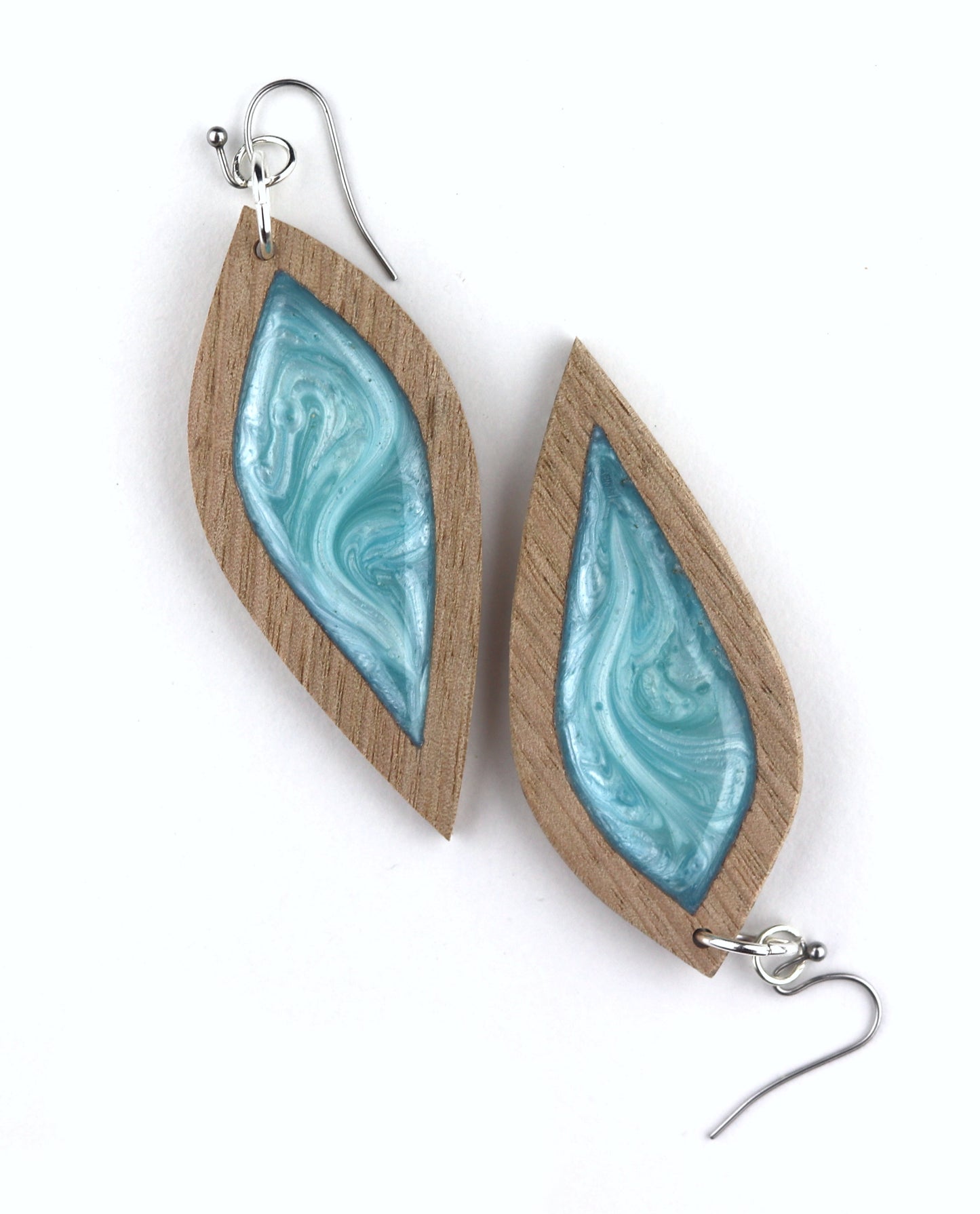 Aurora Earrings – Turquoise Petal – Wood & Resin Jewellery