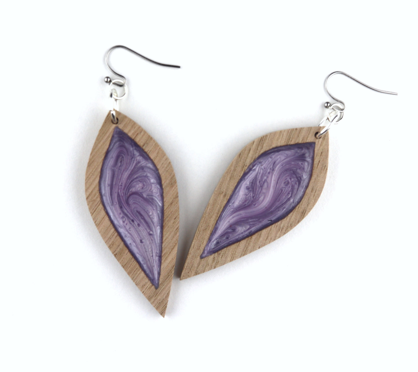 Aurora Earrings – Purple Petal – Wood & Resin Jewellery