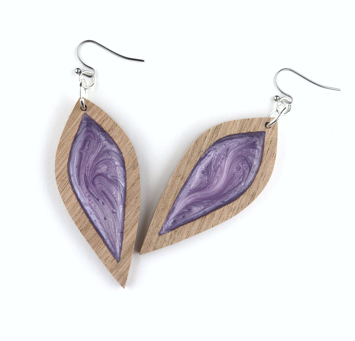 Aurora Earrings – Purple Petal – Wood & Resin Jewellery