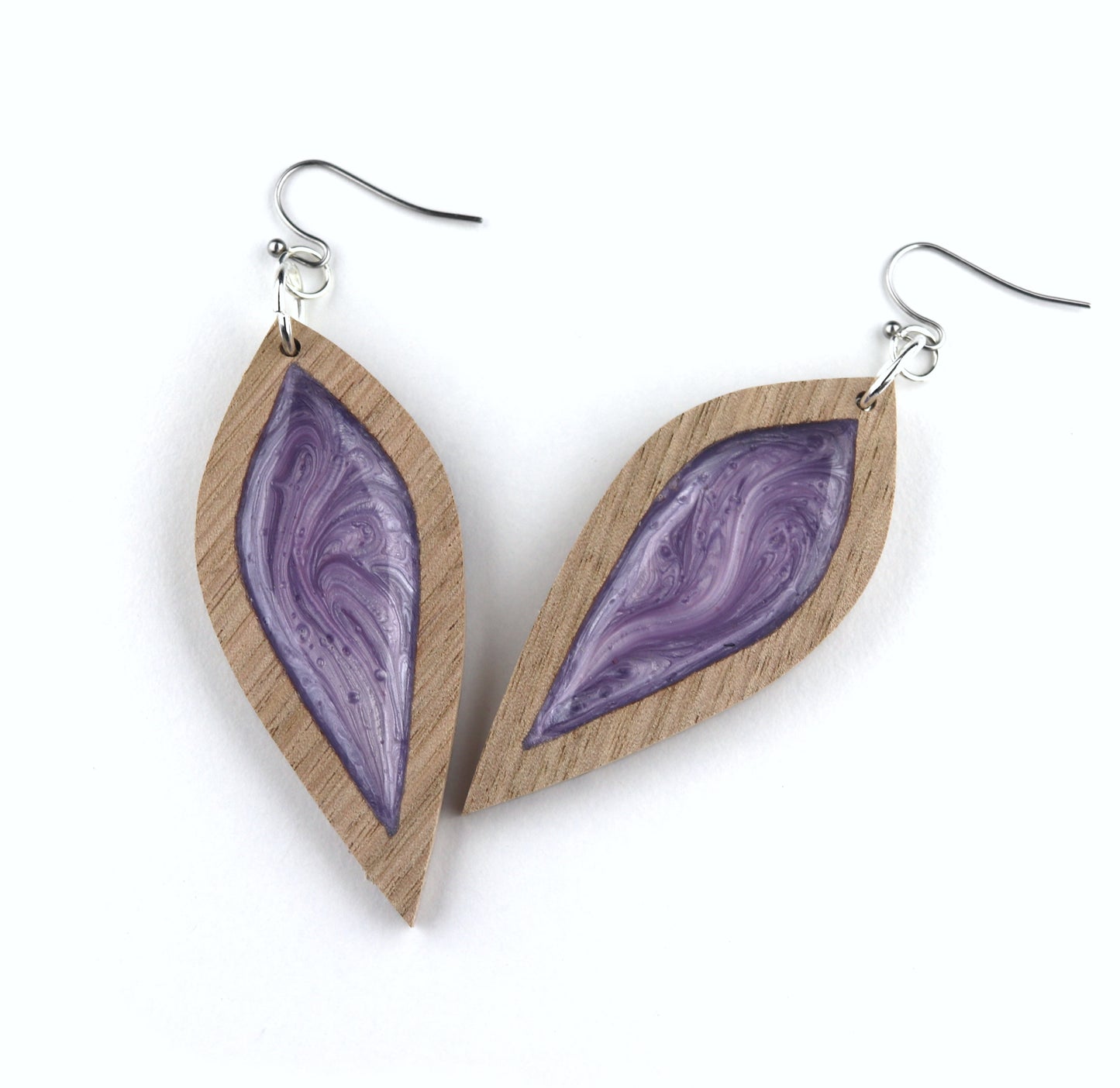 Aurora Earrings – Purple Petal – Wood & Resin Jewellery