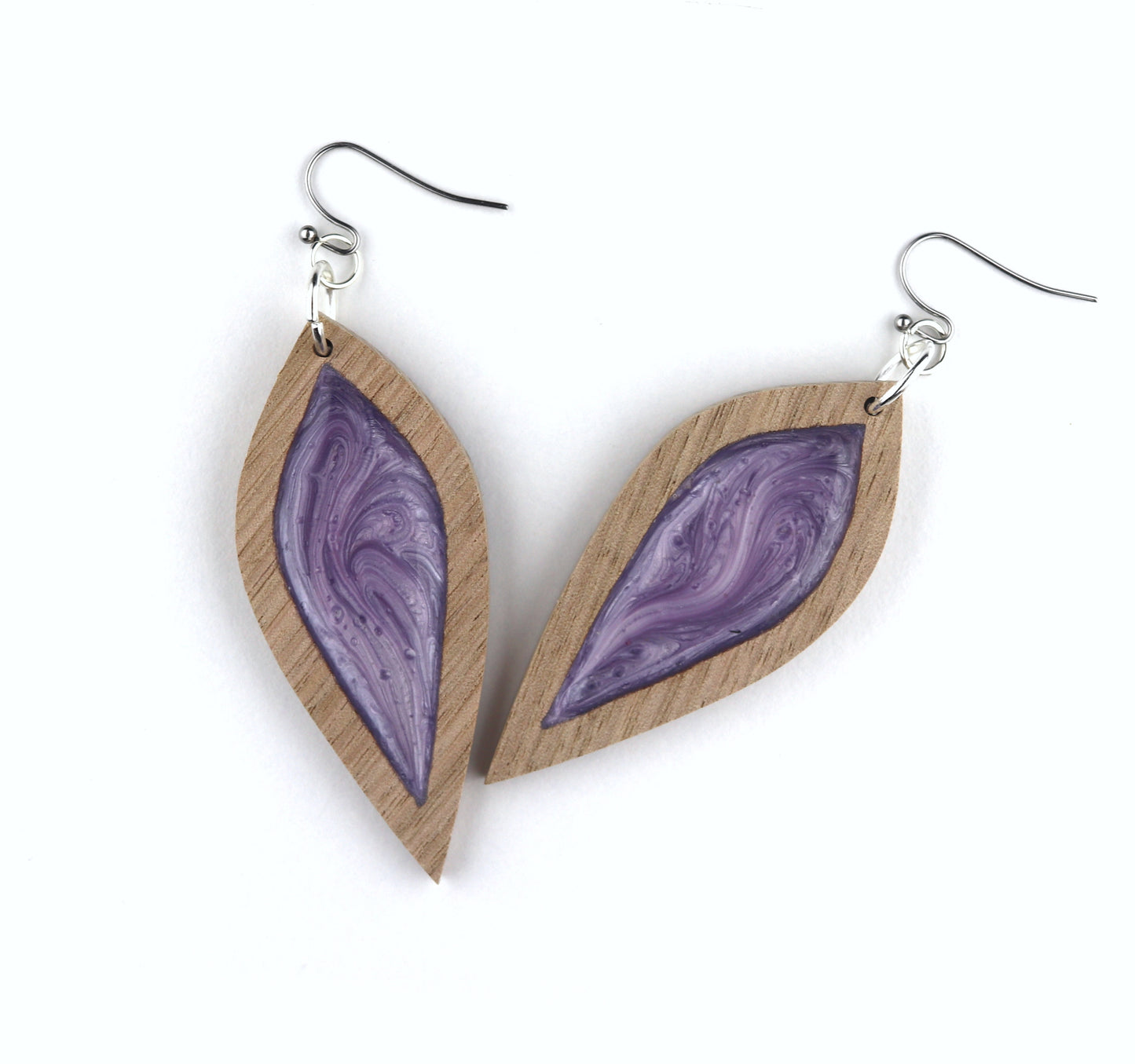 Aurora Earrings – Purple Petal – Wood & Resin Jewellery