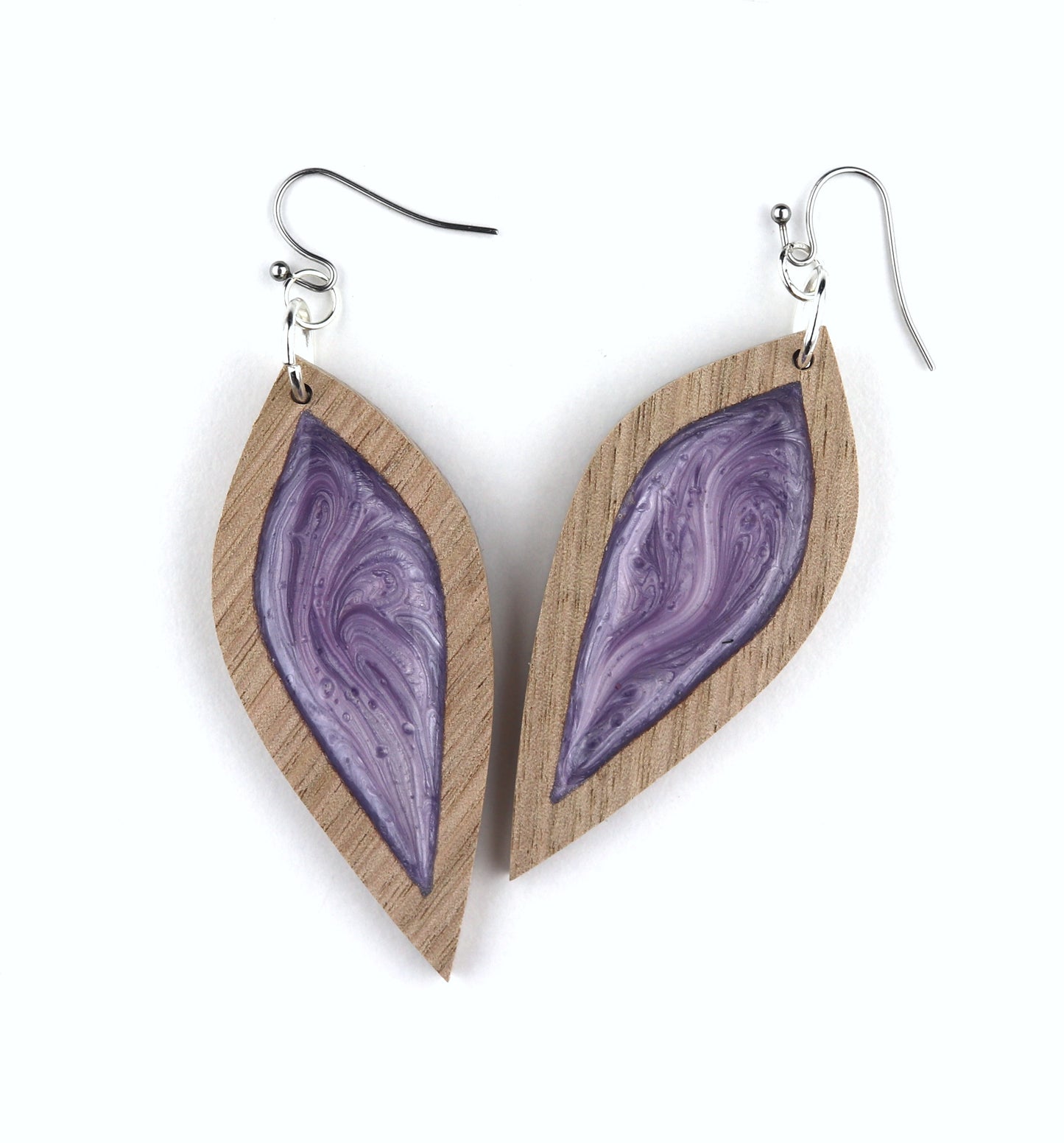 Aurora Earrings – Purple Petal – Wood & Resin Jewellery