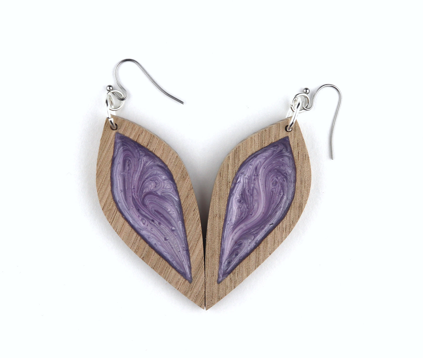 Aurora Earrings – Purple Petal – Wood & Resin Jewellery
