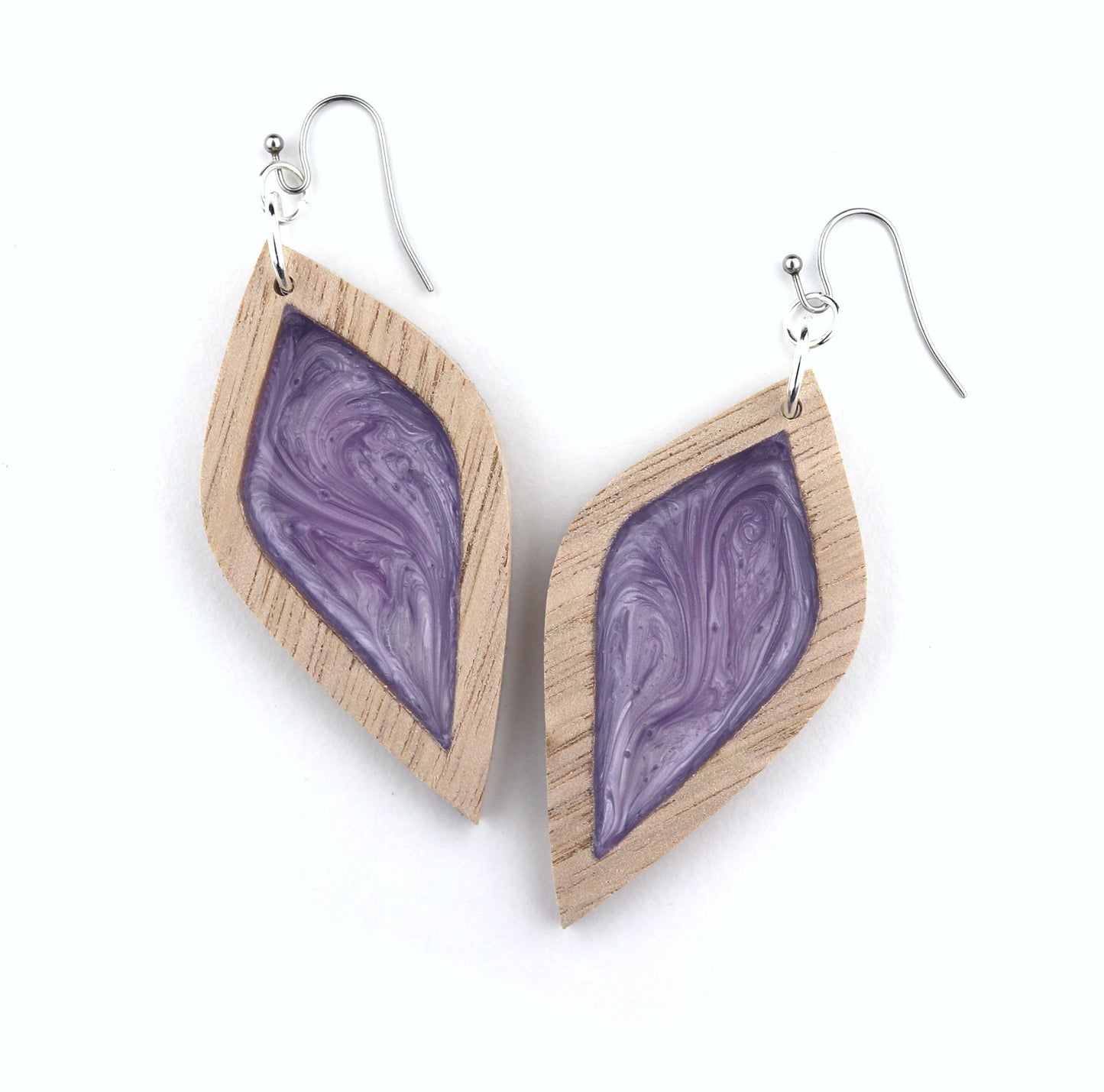 Aurora Earrings – Large Purple Petal – Wood & Resin Jewellery