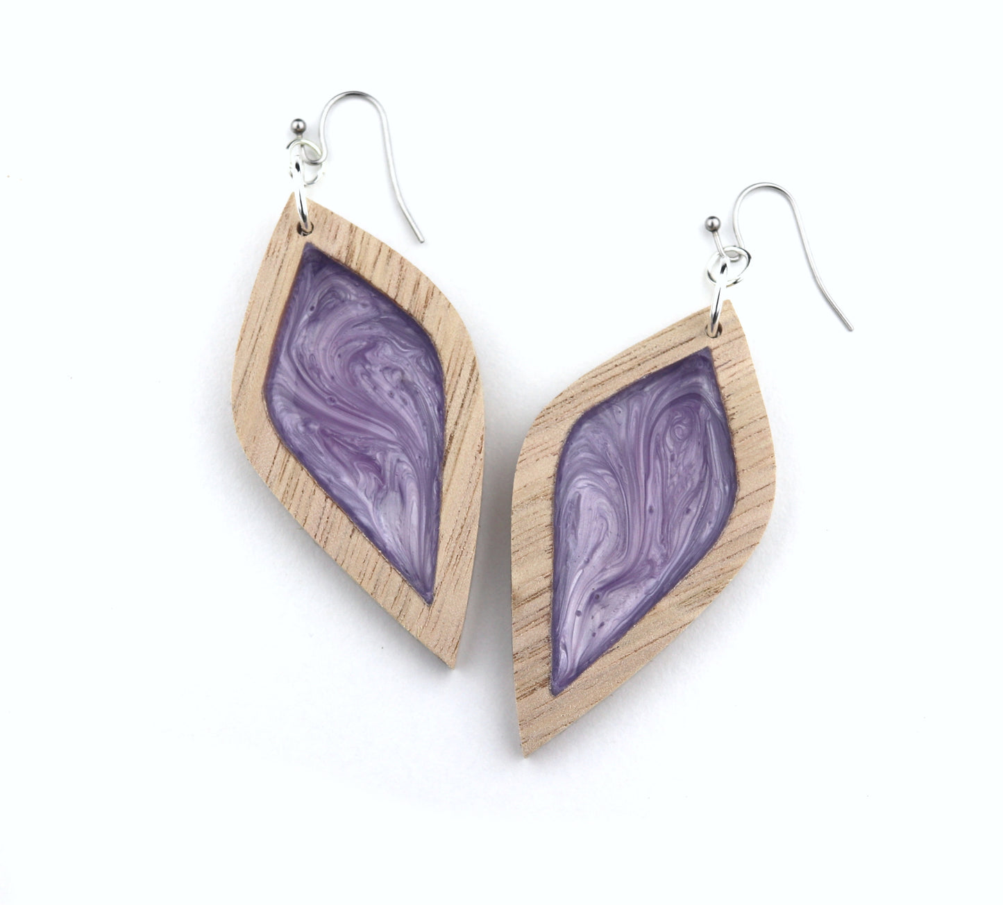 Aurora Earrings – Large Purple Petal – Wood & Resin Jewellery
