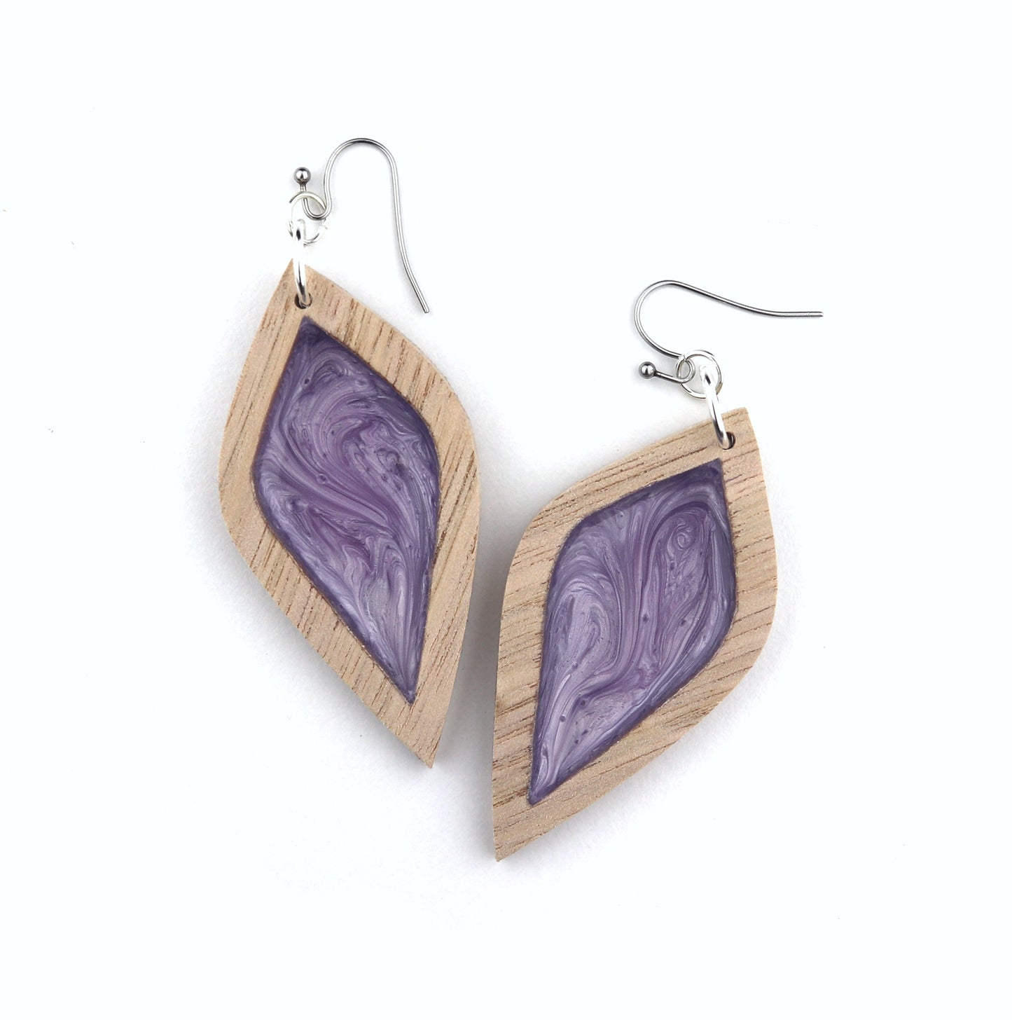 Aurora Earrings – Large Purple Petal – Wood & Resin Jewellery