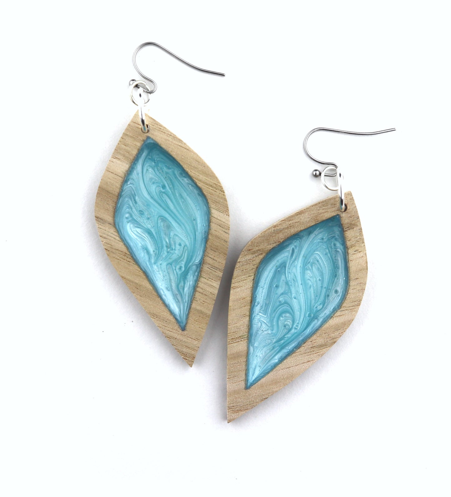 Aurora Earrings – Large Turquoise Petal – Wood & Resin Jewellery