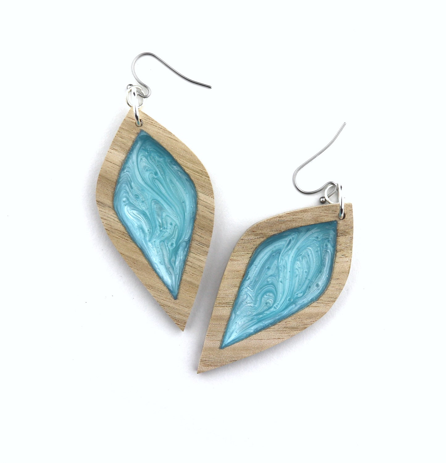 Aurora Earrings – Large Turquoise Petal – Wood & Resin Jewellery