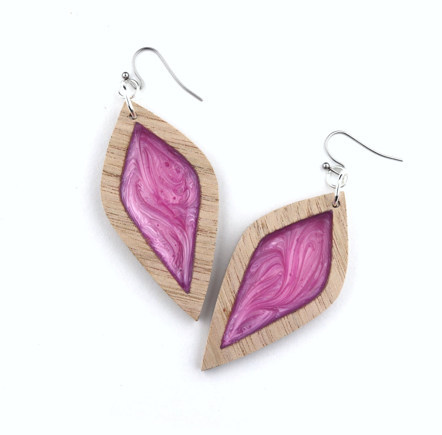 Aurora Earrings – Large Pink Petal – Wood & Resin Jewellery