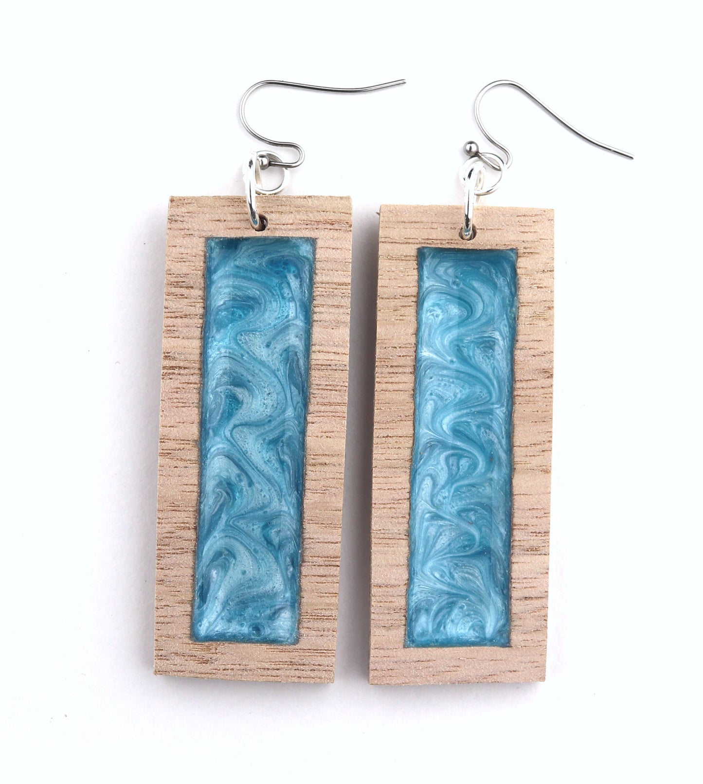 Aurora Earrings – Blue Edge Small – Wood & Resin Jewellery