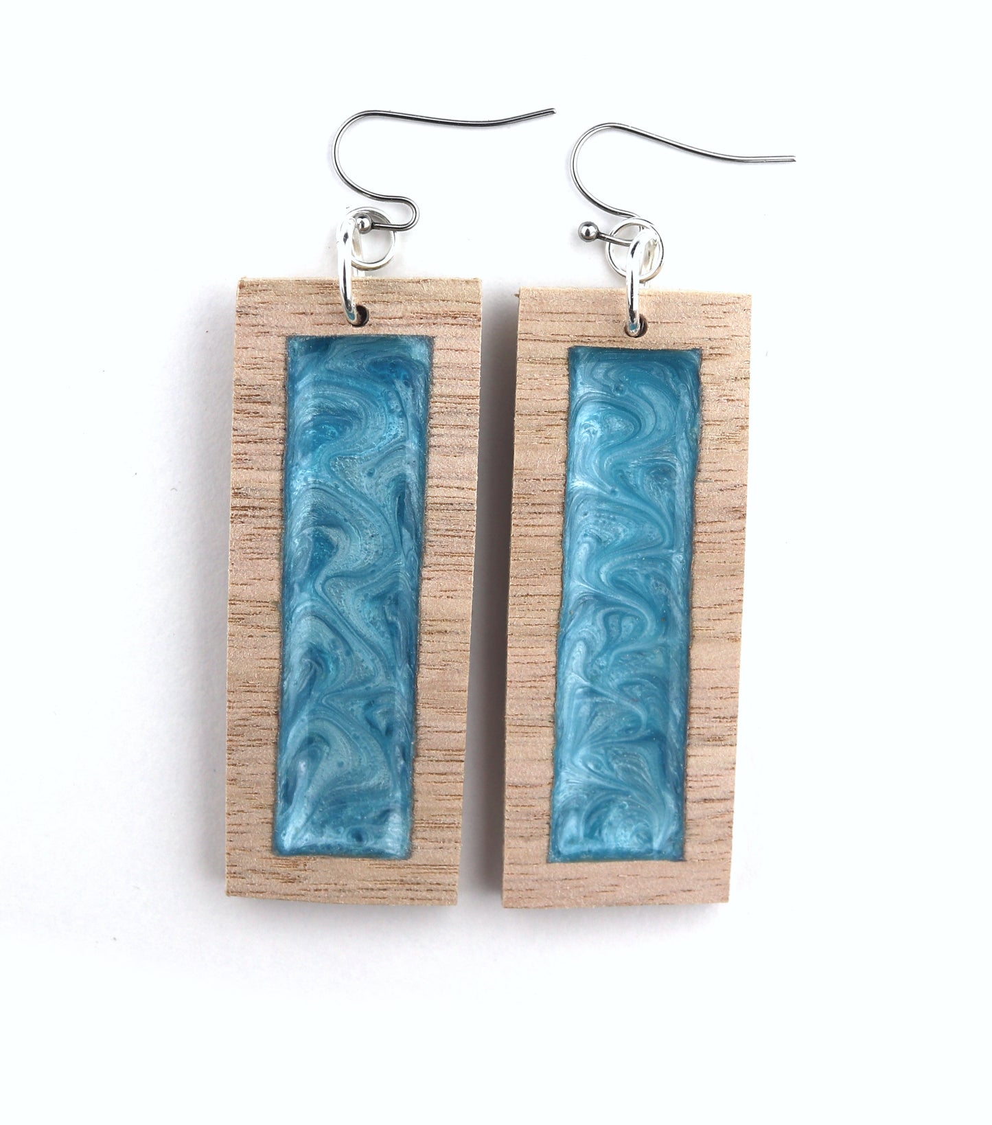 Aurora Earrings – Blue Edge Small – Wood & Resin Jewellery