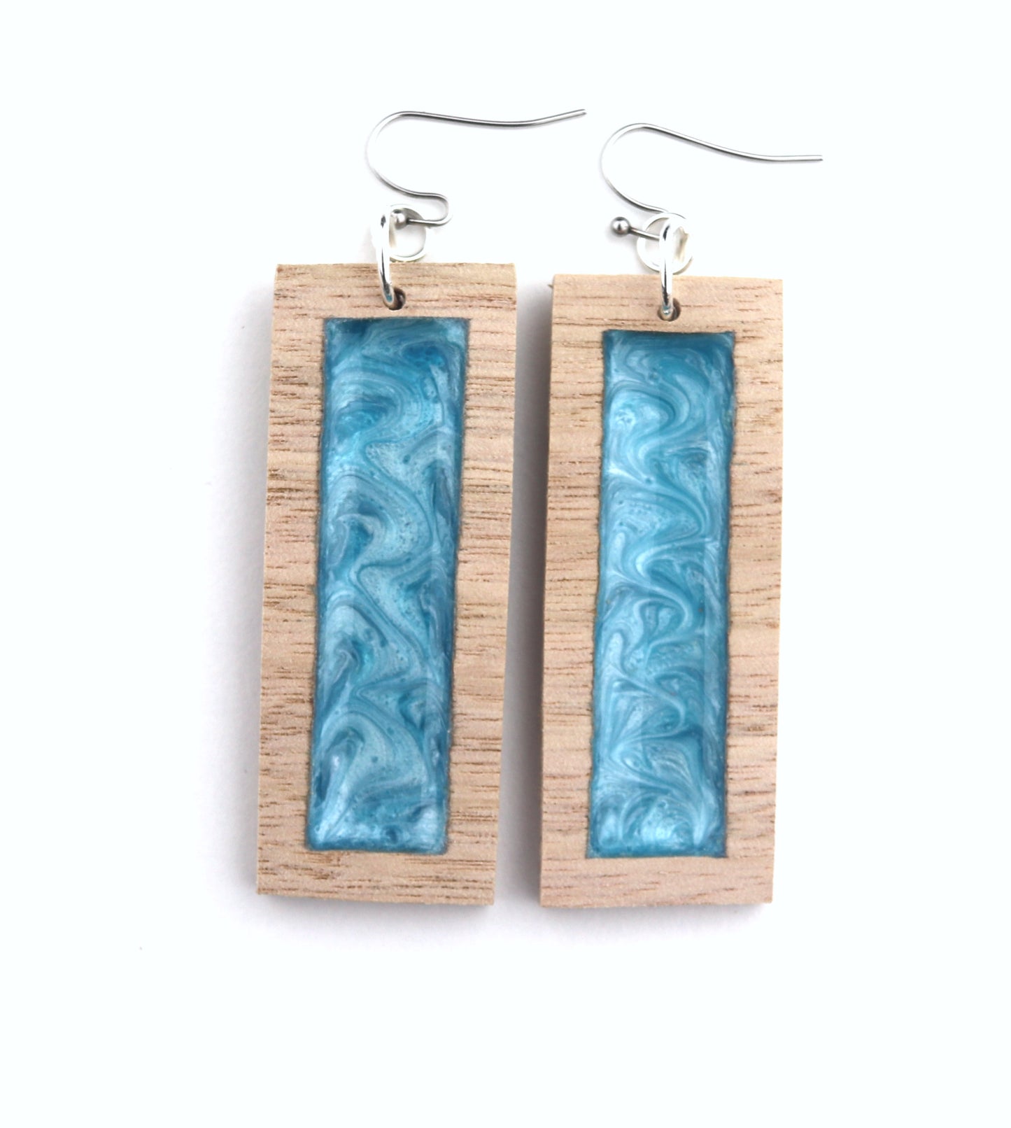 Aurora Earrings – Blue Edge Small – Wood & Resin Jewellery