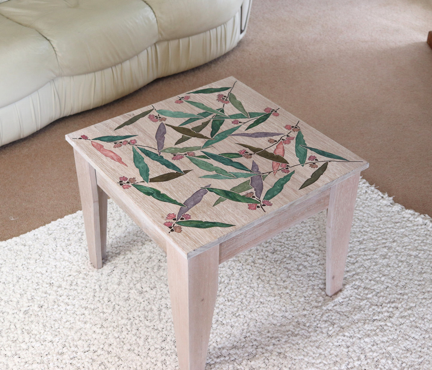 Resin Accent Table - Pastel Gum Leaves
