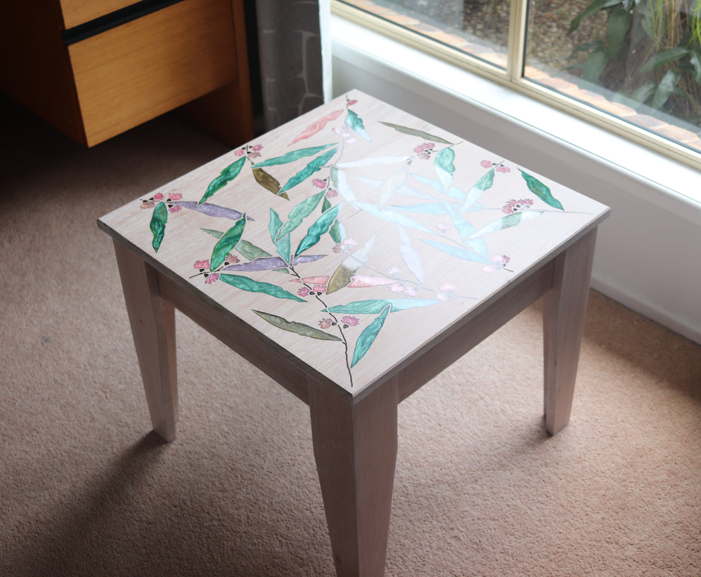 Resin Accent Table - Pastel Gum Leaves