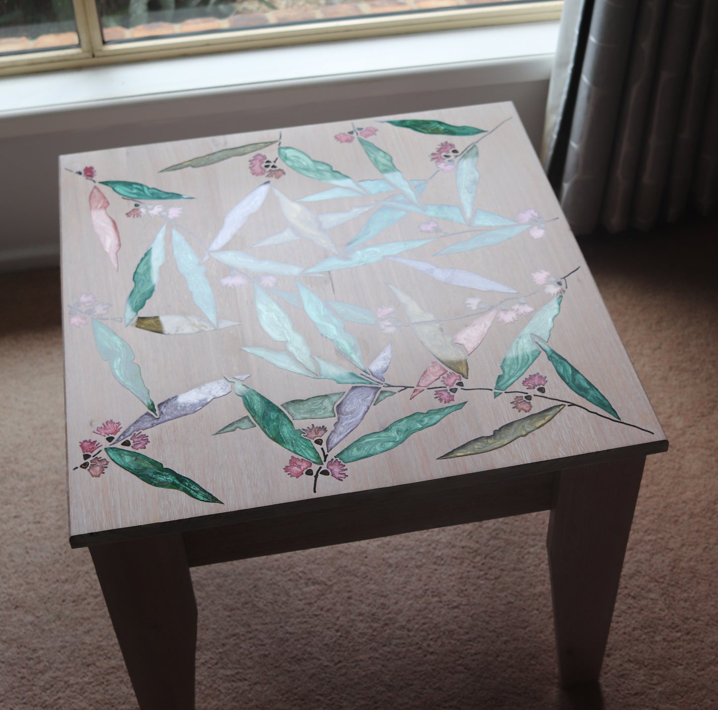 Resin Accent Table - Pastel Gum Leaves