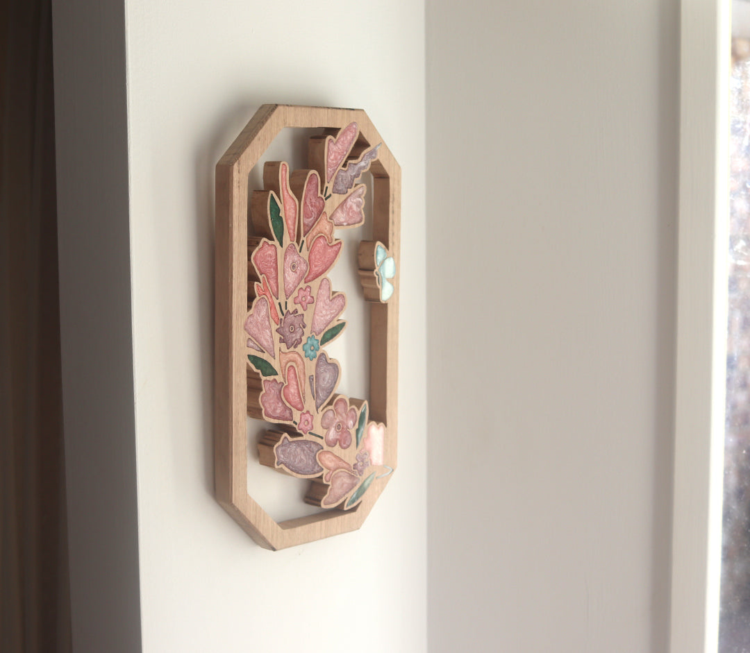 Wild Flowers and Butterflies Wreath Wood Wall Art - Handcrafted Home Decor