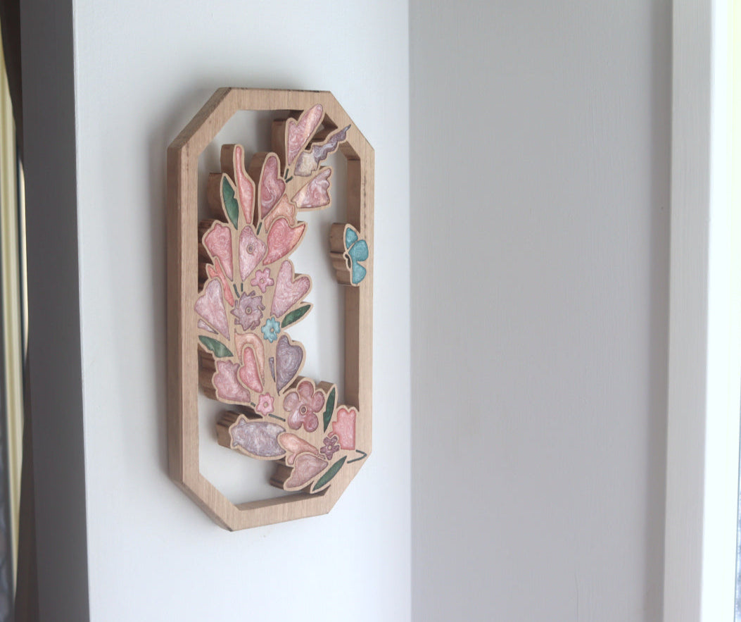 Wild Flowers and Butterflies Wreath Wood Wall Art - Handcrafted Home Decor