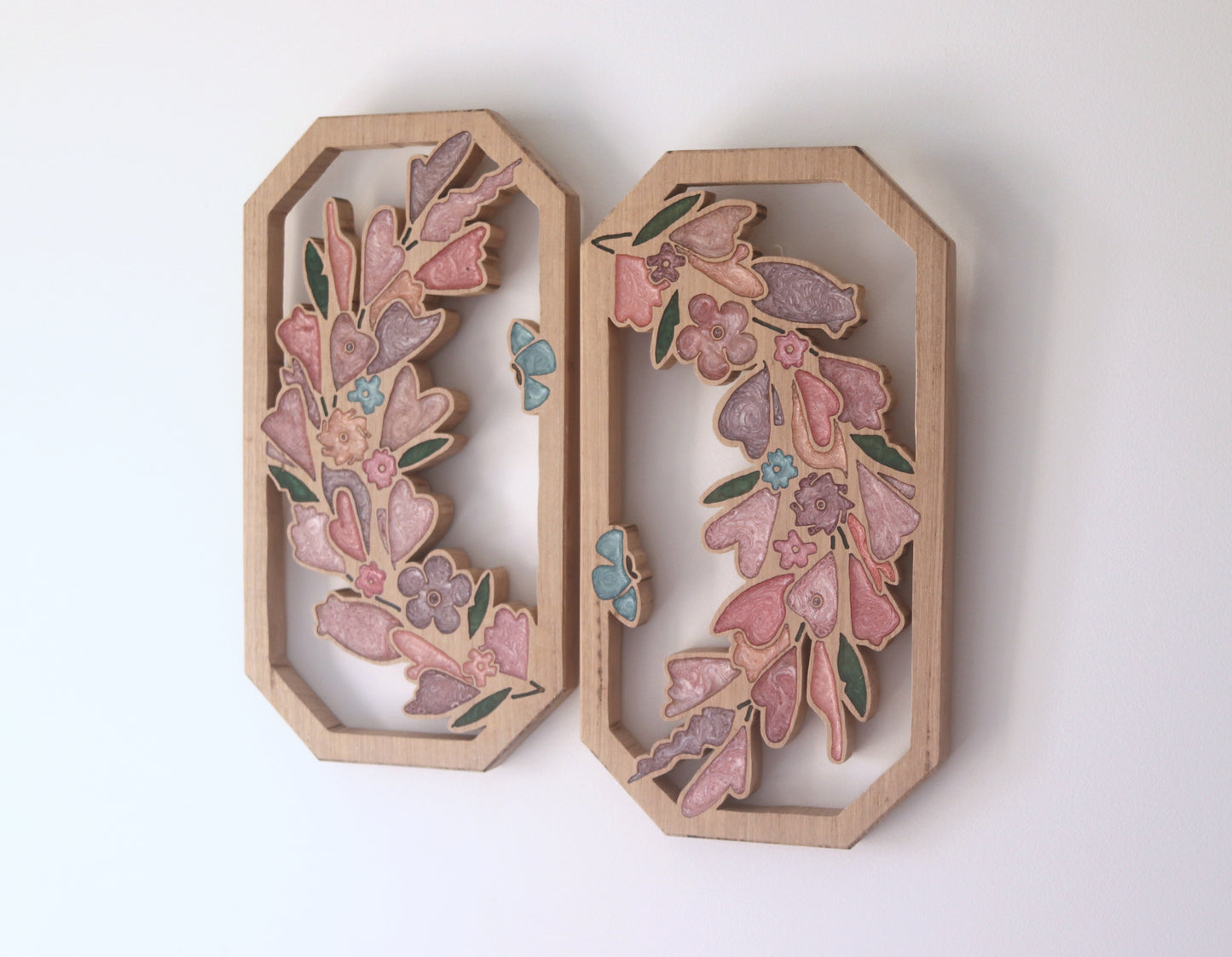 Wild Flowers and Butterflies Wreath Wood Wall Art - Handcrafted Home Decor